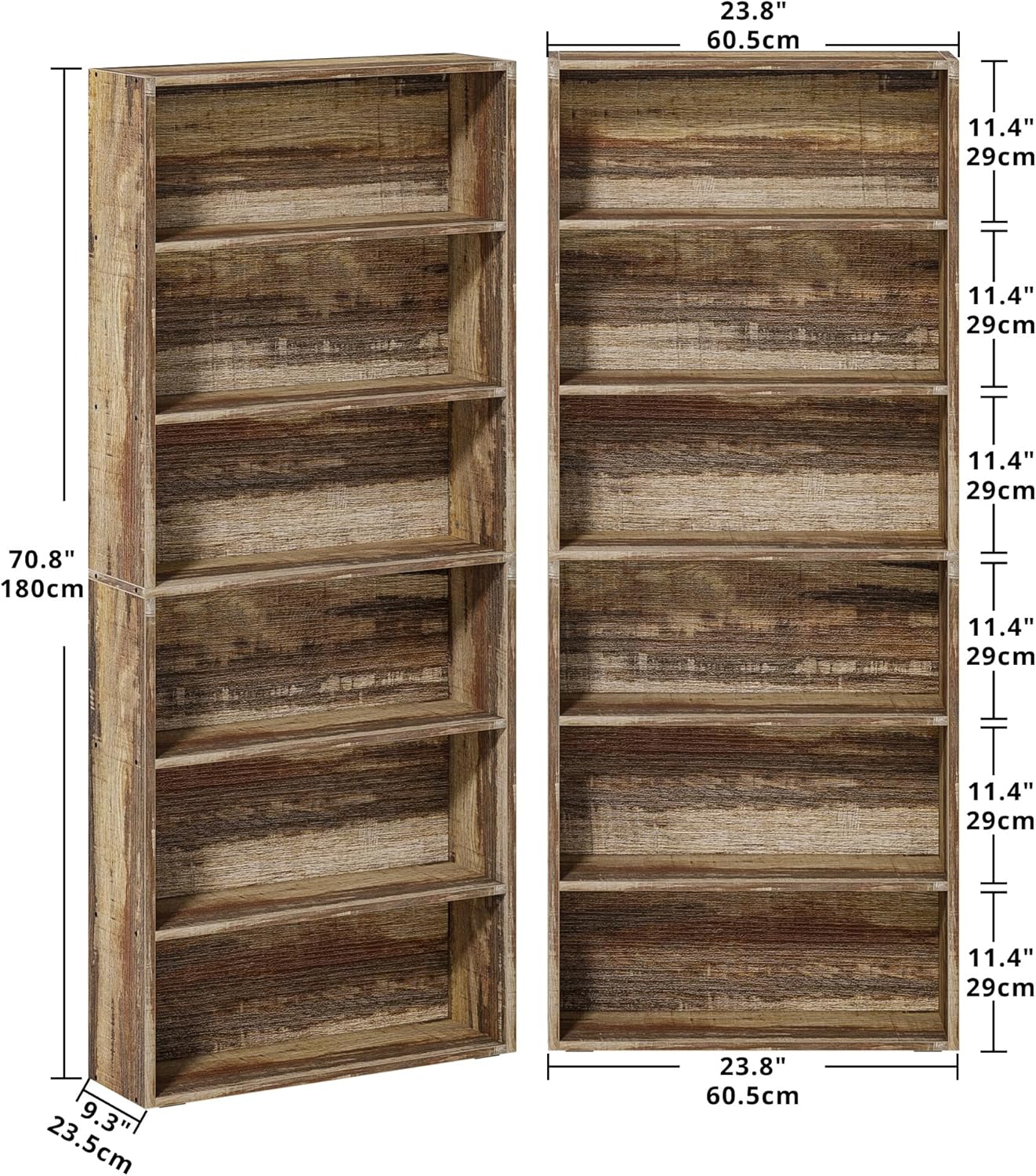 IRONCK Bookshelves and Bookcases Set of 2 Floor Standing 6 Tiers Display Storage Shelves 70 in Tall Bookcase Home Decor Furniture for Home Office, Living Room, Bed Room