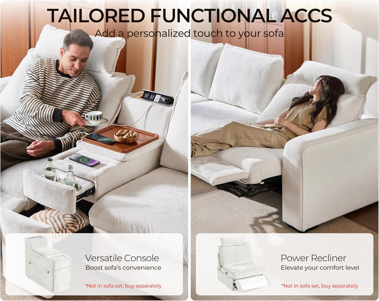 Oversized Modular Sofa Comfy Cloud Couch with Storage, Extra Deep Plush Sectional Sofa Set for Living Room, Covers Washable, Chenille, Olar (White, 6-Seater with 2 Corners, u-Shaped)