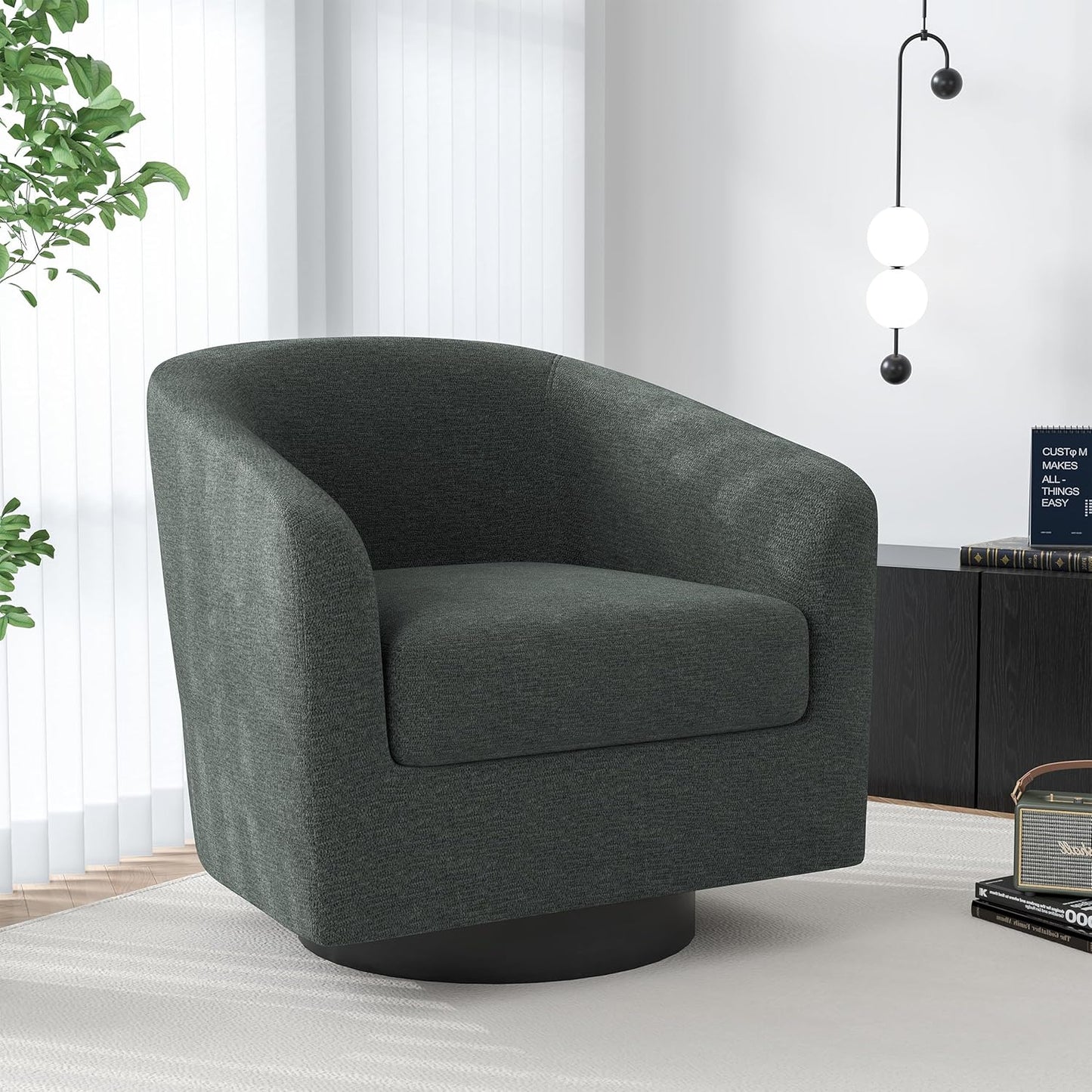 Swivel Barrel Accent Chair, Modern Round Chenille Fabric Arm Chair for Living Room, Bedroom, Comfy Club Reading Chairs for Adults（Chenille Fabric, Grey, Set of 1