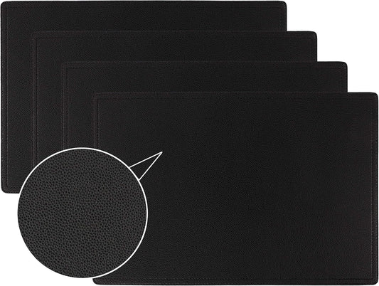 Faux Leather Placemats, PU Table Mats, Set of 4, Waterproof, Stain Resistant, Heat Resistant, Non-Slip Easy to Clean for Kitchen Dining Table,Conference Table C Black Rectangle