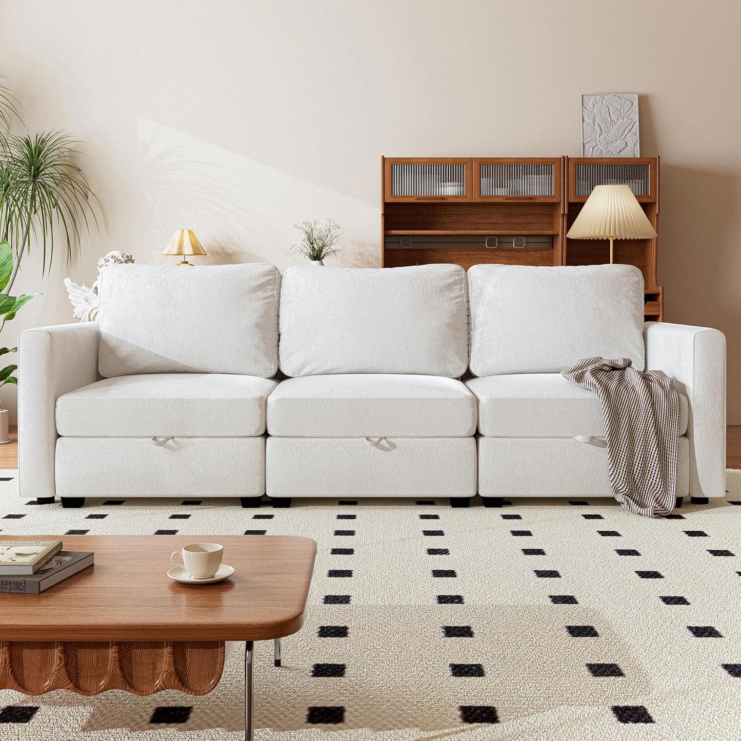 mestyl Modular Sectional Sofa Convertible Sofa Couch Set with Storage for Living Room, Modern 3 Seater Modular Sectional Couch (Beige)