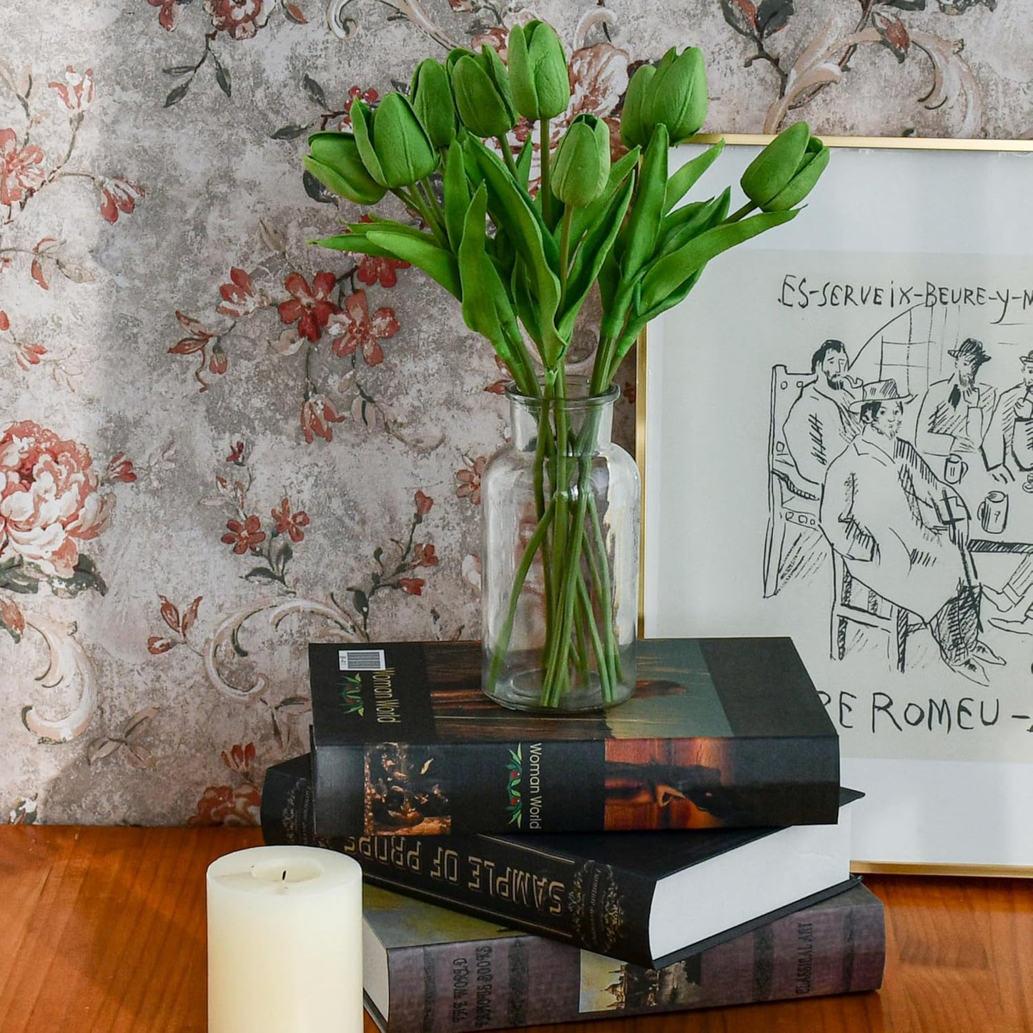 Mandy's Artificial Tulips 20 Stems Green PU Faux Flowers for Wedding Home Decor 13.5 Inch