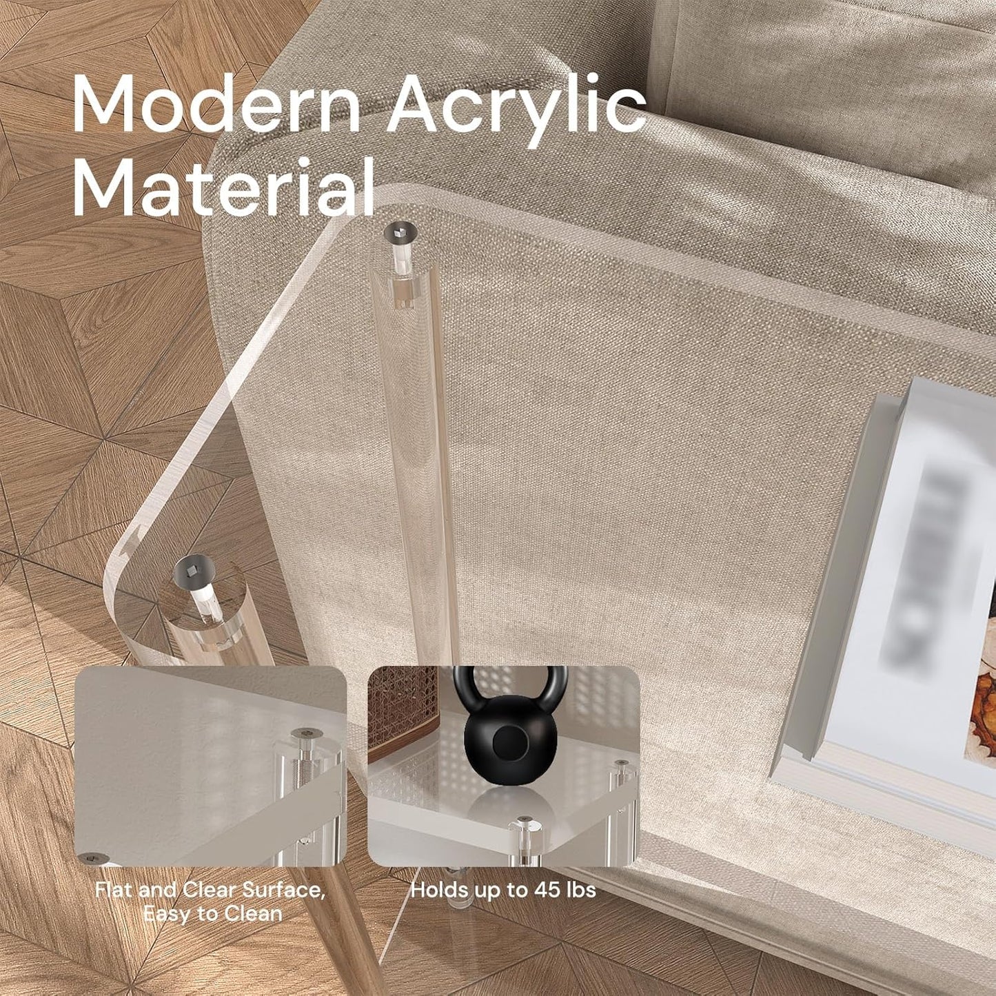 Acrylic Narrow Console Table for Entryway, 7.6" D x 39.4" W x 31.5" H, Cylindrical Legs, Skinny Entry Table for Sofa, Foyer, Hallway, Living Room, Modern, 2-Tier, Clear