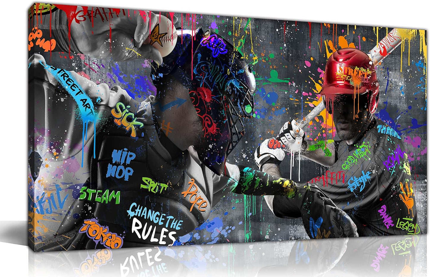 Graffiti Large Wall-Art for Living Room - Baseball Wall Decor for Men - Sports Posters Wall Art Ready to Hang Size 59" x 29"