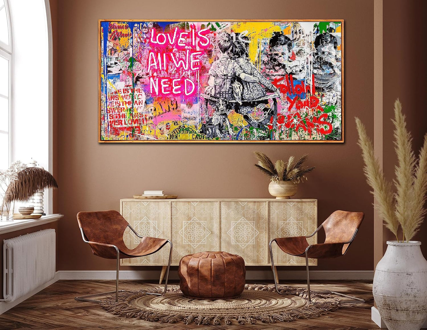 Graffiti Poster Room Wall-Art for Teen Girls - Banksy Canvas Wall Art - Framed Wall Art for Living Room Ready to Hang Size 60" x 30"