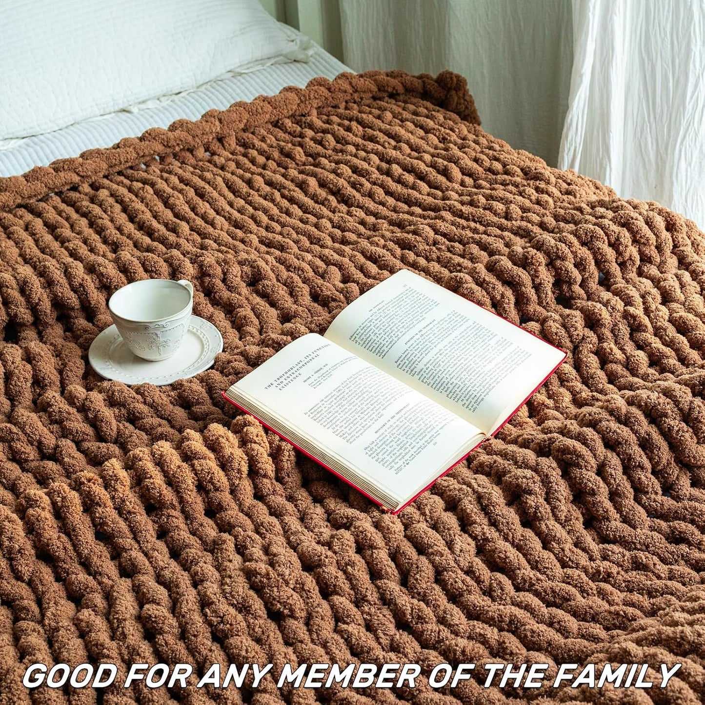 Chunky Knit Blanket - Luxury Soft Cozy 40 * 50 Throw Blanket,100% Woven Blanket Rope Knot Throw Blanket for Couch, Sofa, Home Decor, Gift - Machine Washable（Brown）