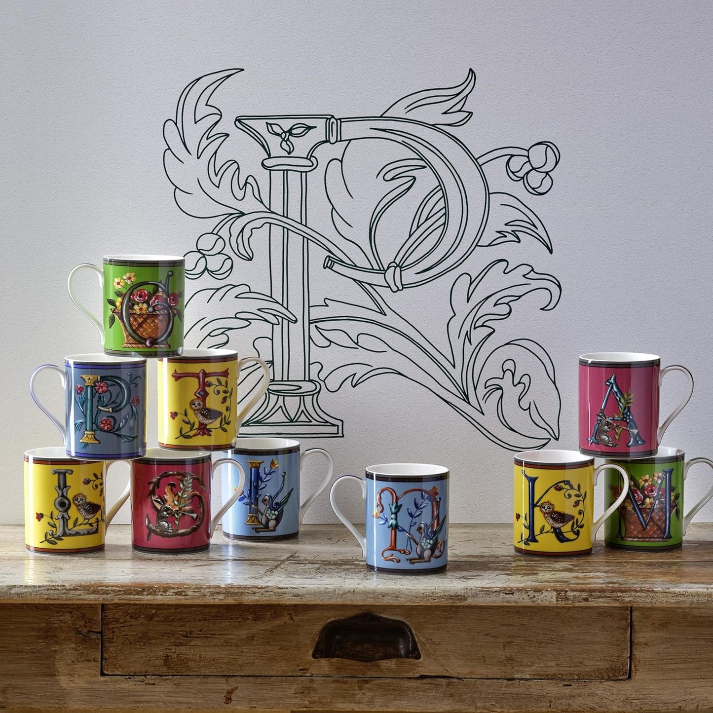 Spode Kit Kemp 12oz Mug, I Initial - Fine China Coffee Cup with Floral Alphabet Design, Custom Letter Mug for Unique Gift Giving - Personalized Kitchen Drinkware, Dishwasher Safe & Stylish