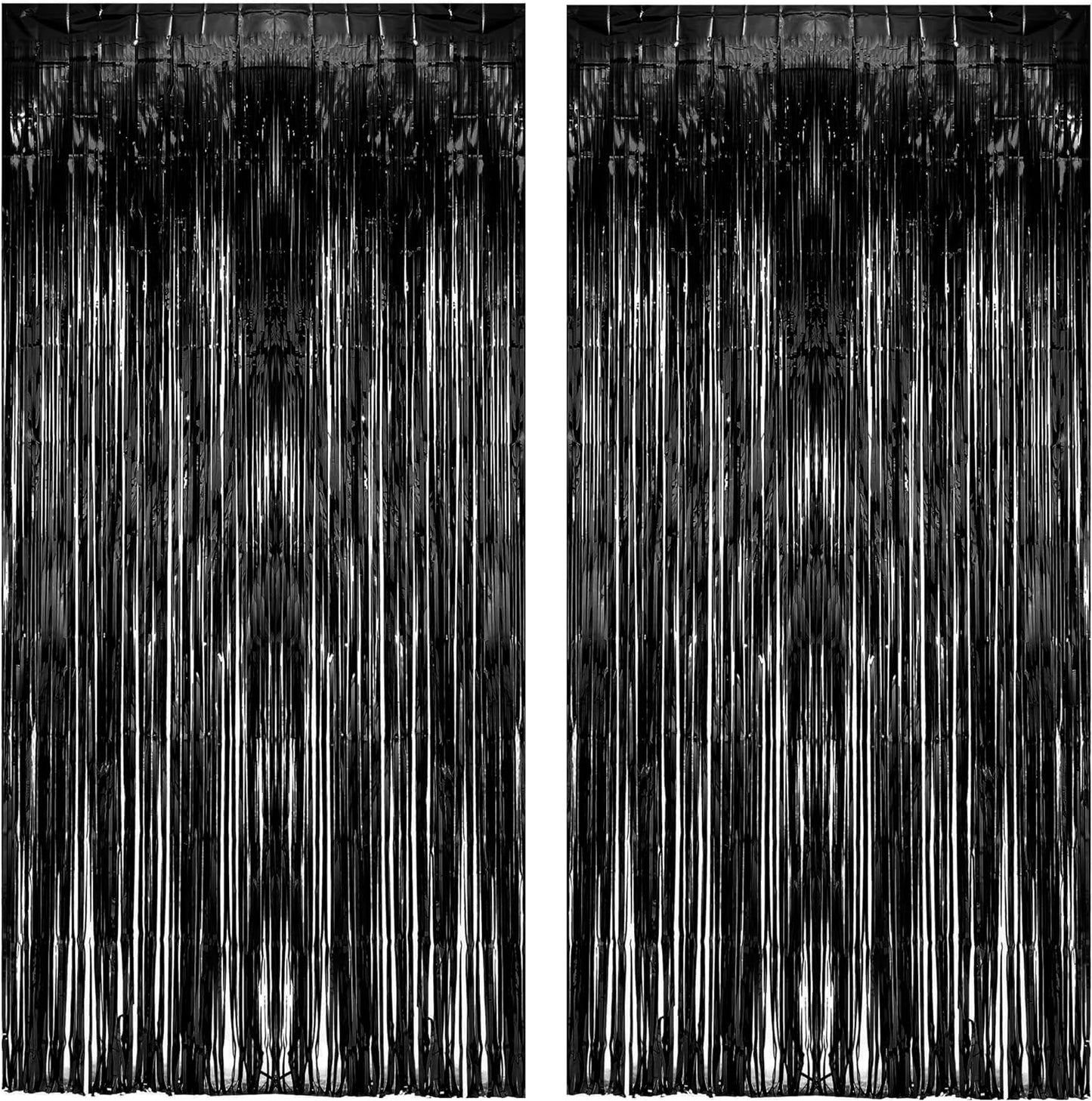 Black Tinsel Backdrop Curtain - GREATRIL Tinsel Curtain Party Backdrop Streamers for Wizard Birthdays/Stranger Theme/Doorway/Halloween Decorations Party - 2 Packs