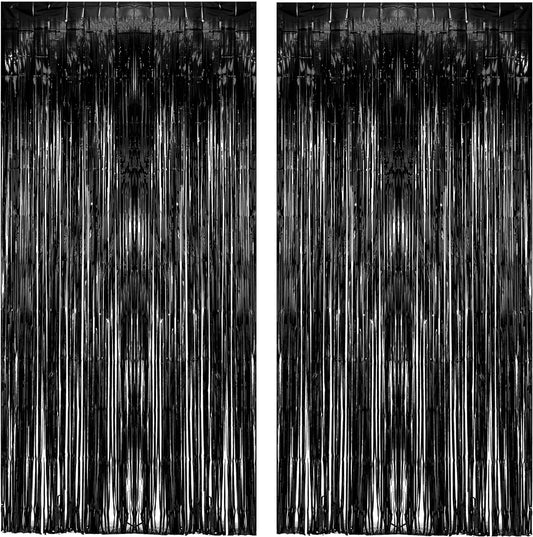 Black Tinsel Backdrop Curtain - GREATRIL Tinsel Curtain Party Backdrop Streamers for Wizard Birthdays/Stranger Theme/Doorway/Halloween Decorations Party - 2 Packs