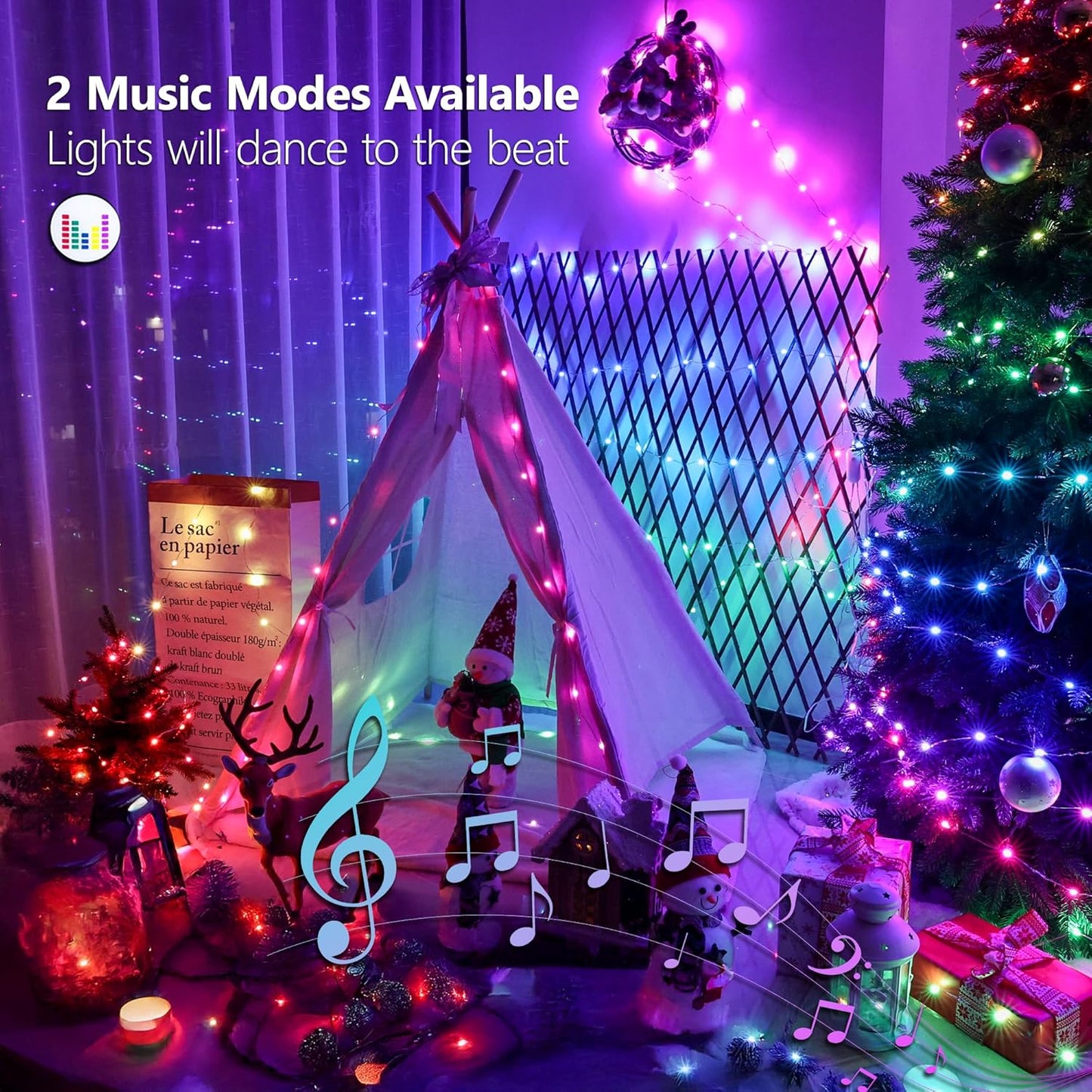BrizLabs Color Changing Fairy Lights - 33ft 100 LED Christmas Fairy Lights with Remote, Rainbow Xmas Tree Light with Timer, RGB Halloween Light Music Sync Twinkle Light for Xmas Halloween Party Home