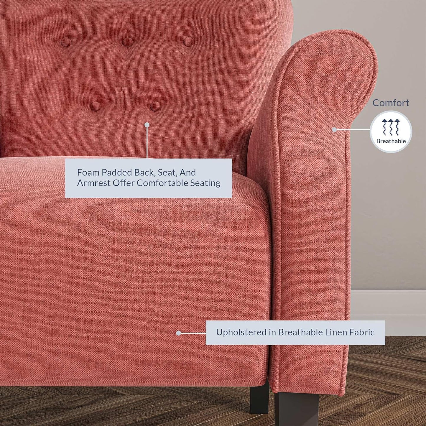 BELLEZE Modern Accent Chair for Living Room, High Back Armchair with Wooden Legs, Upholstered Wingback Side Chair Padded Armrest Single Sofa Club Chair for Living Room, Bedroom - Allston (Brick)