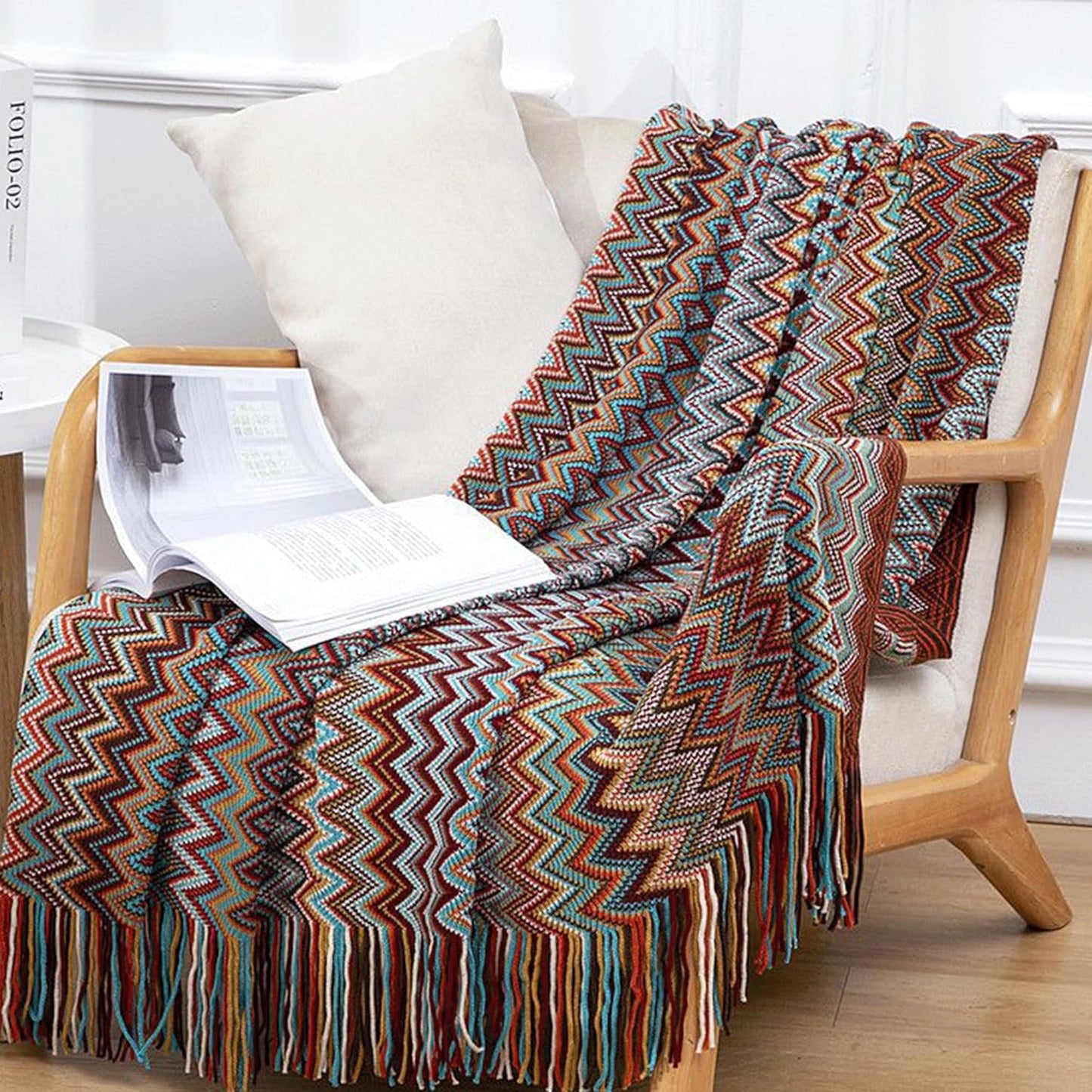 Boho Throw Blanket - Bohemian Fringe Tassels， for Bed Couch Soft ChairBlanket Double Sided (50"x70") (Red)