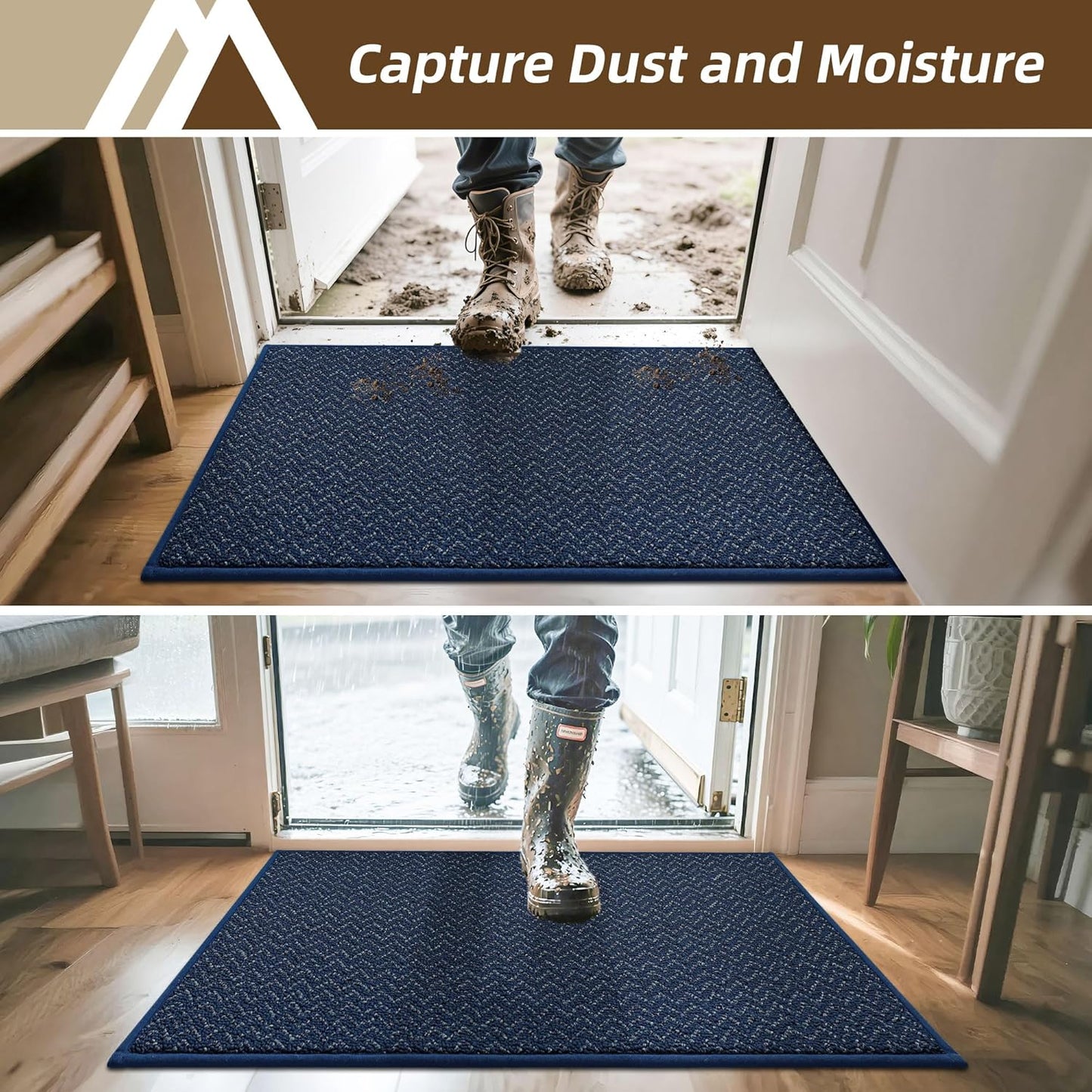 COSY HOMEER-Door-Mat 20" x 32" Non Slip Absorbent Entryway Rugs Dirt Trapper Doormats Washable Entrance Mats Low Pile Welcome Floor Mat for Front Back Door and Entry Mats,Navy Blue