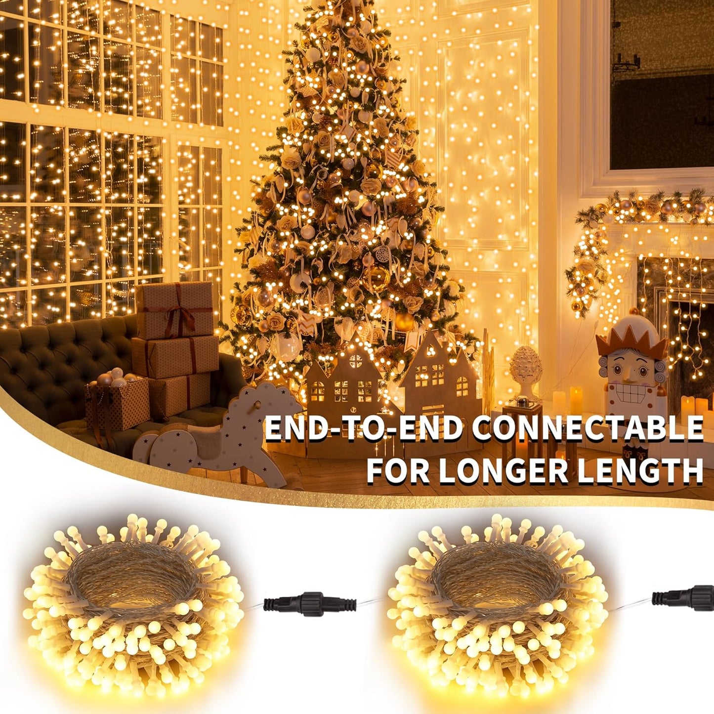 Brizled LED String Lights, 66ft 200 LED Christmas Lights, 8 Modes Soft White String Lights, Indoor Berry String Lights, Christmas Lights with Timer, Xmas Tree Lights for Wedding Party Room, Clear Wire