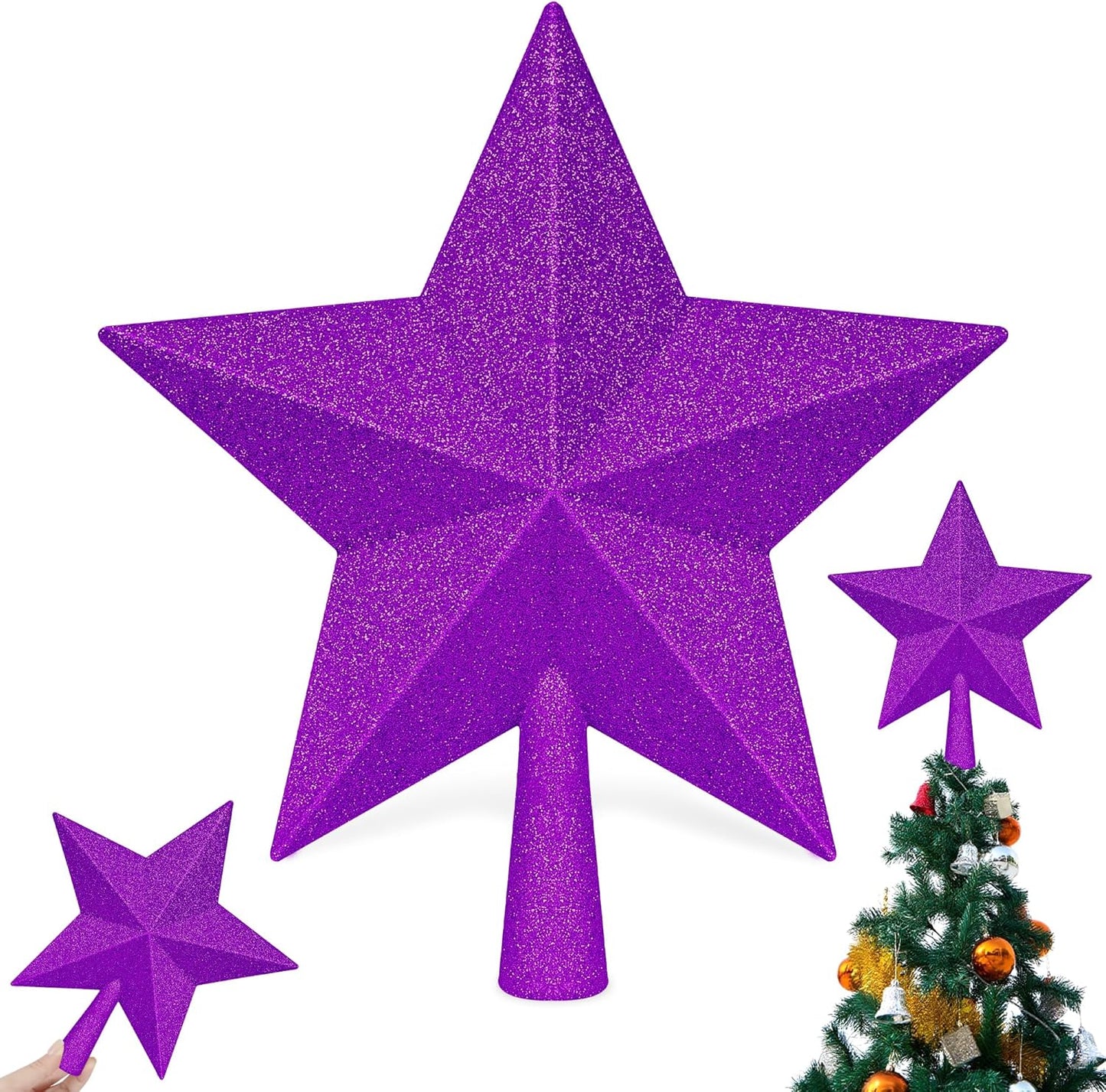 Christmas Tree Ornament, 10" Purple Star Christmas Tree Topper Decorations, Large Xmas Glitter 3D Bethlehem Tree Ornament, Waterproof Holiday Christmas Tree Topper Star Decor for Home Indoor Outdoor