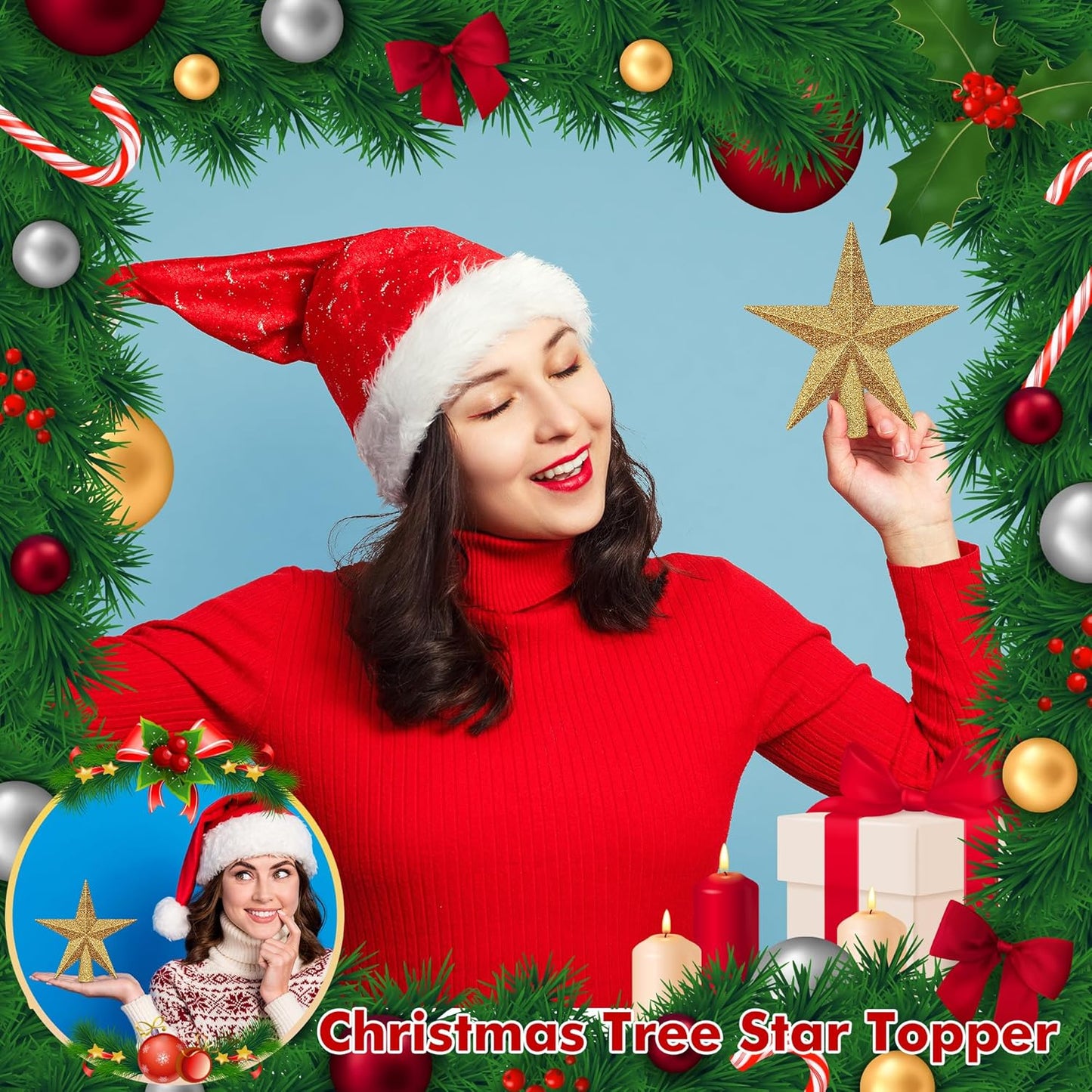 Christmas Tree Topper, 1PCS 4" Gold Glitter Star Tree Topper, 3D Xmas Shatter-Proof Mini Bethlehem Star Tree Topper Decorations, Waterproof Christmas Decor for Holiday Home Outdoor Ornament