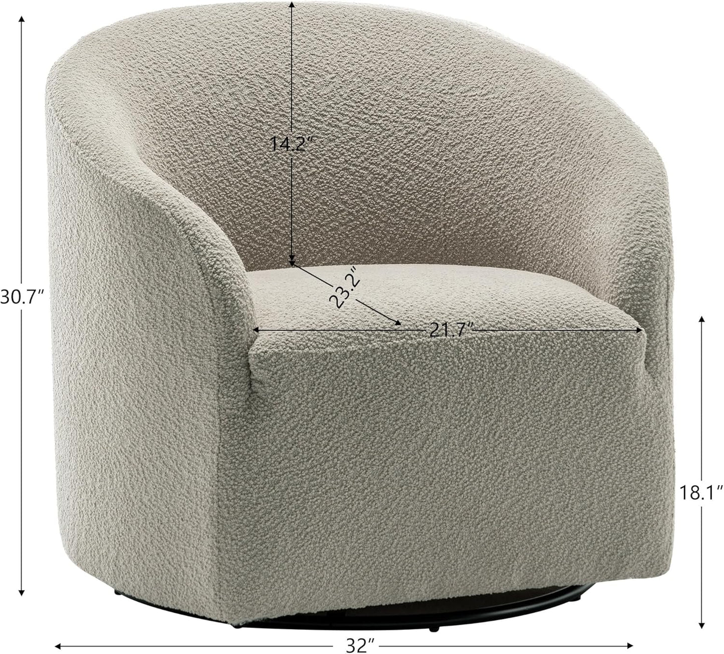 KINWELL 32" Wide Modern Boucle Swivel Barrel Chair, No Assembly Round Upholstered Swivel Accent Armchair for Living Room, Bedroom, Office (Oatmeal)