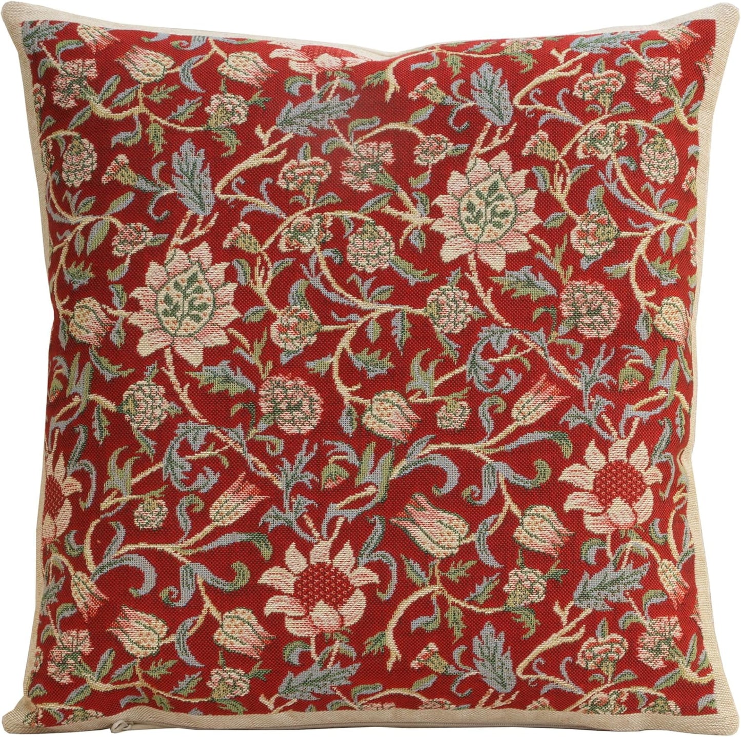 Charlotte Home Furnishings Throw Pillow Covers 16x16 in, Red Flowers Decorative Couch Pillow Cover, Boho Decor European Tapestry Cushion Cases, Living Room Cozy Home Decor, Jacquard Woven Soft Cotton