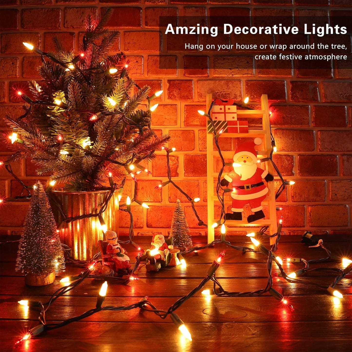 BrizLabs 300 Counts Red & White Christmas Lights, 69.6ft Mini Lights Connectable, UL Certified Incandescent Christmas String Lights Plug-in, Indoor Xmas Tree Lights for Outdoor Xmas Home Decor