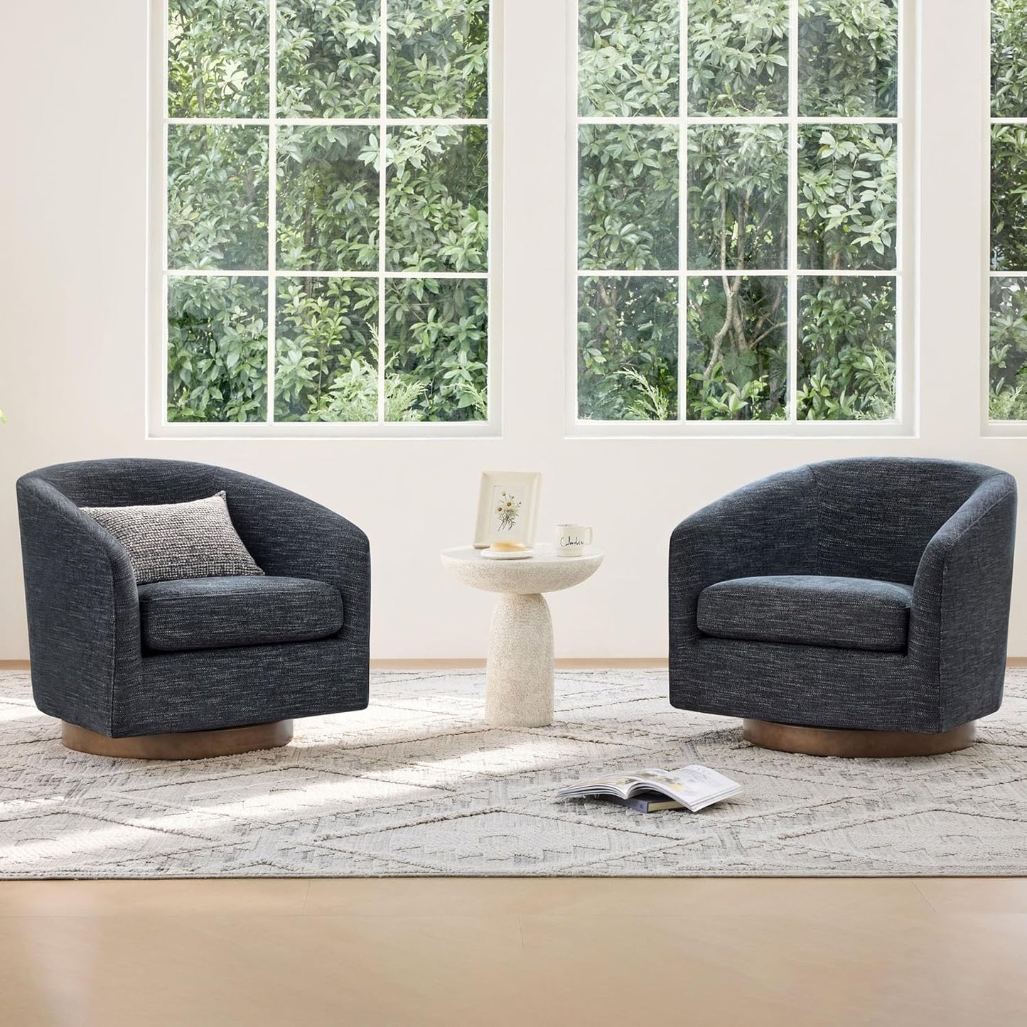 CHITA Swivel Accent Chair Set of 2, FSC Certified Upholstered Fabric Barrel Chair for Living Room, Fully Assembled, Midnight