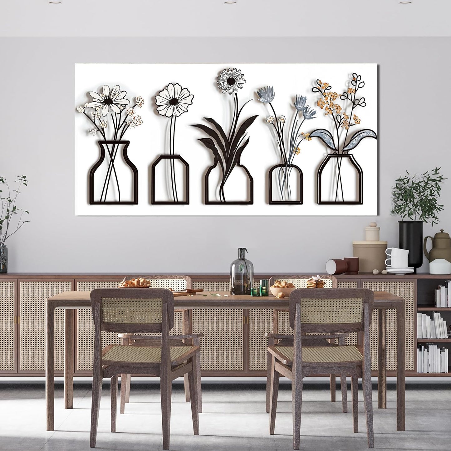 Canvas Wall Art Decor Modern Black and White Wall Art Decoratiions Abstract White Flower Wall Art Prints Minimalist Art Work for Wall Decor Pictures for Living Room Home Office Decor 24" X 48"