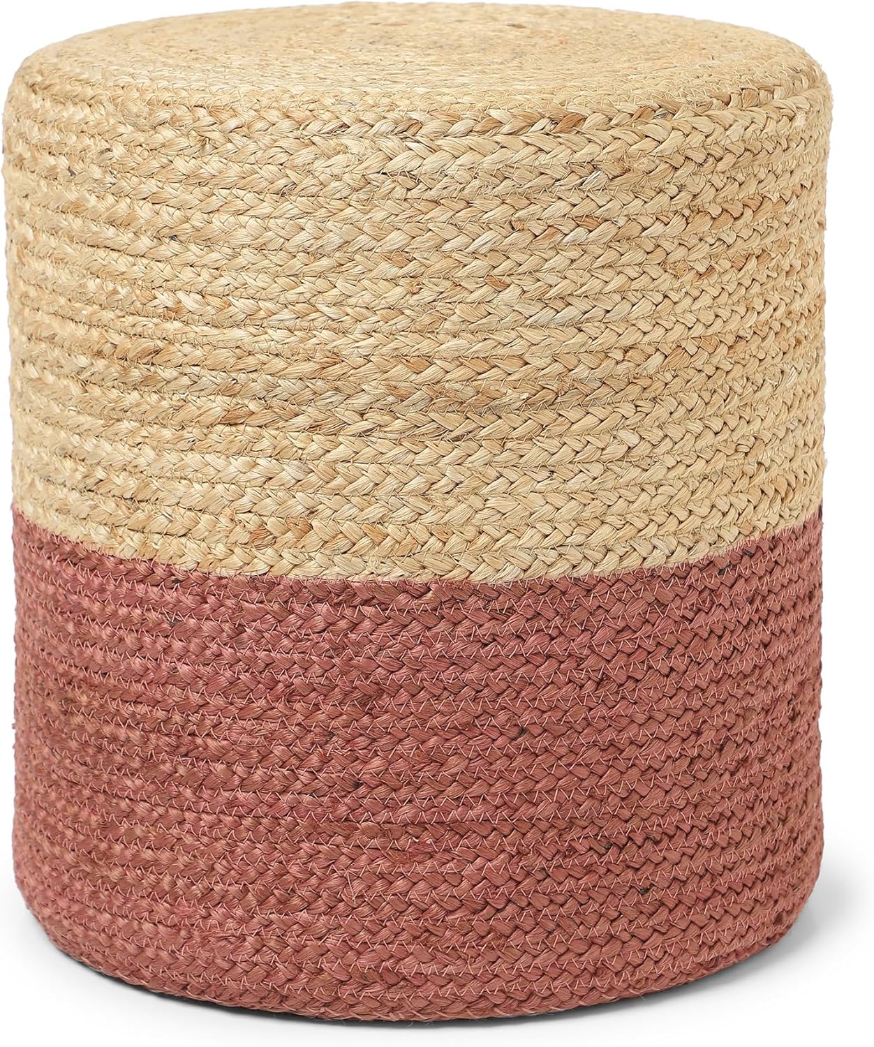REDEARTH · Cylindrical Pouf Foot Stool Ottoman - Jute Braided Pouffe Poof Accent Sitting Footrest for Living Room, Bedroom, Nursery, Patio, Lounge (Natural Rust, 14.5"x14.5"x16")