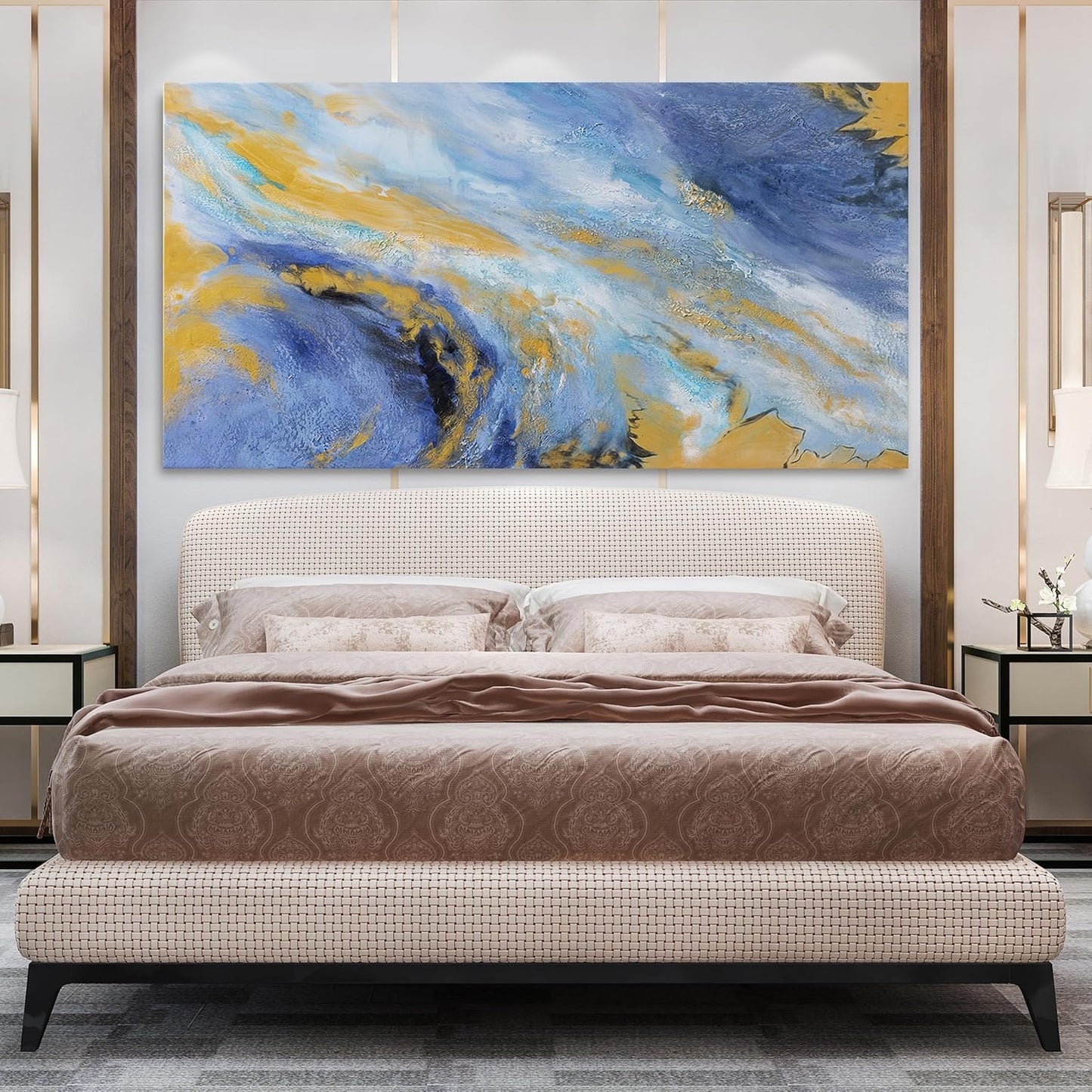 Canvas Wall Art Decor Large Blue Gold Wall Art Prints Modern Abstract Wall Art for Living Room Abstract Canvas Art Wall Decor Large Artwork for Walls Decorations Bedroom Office Decor 29" X 58"