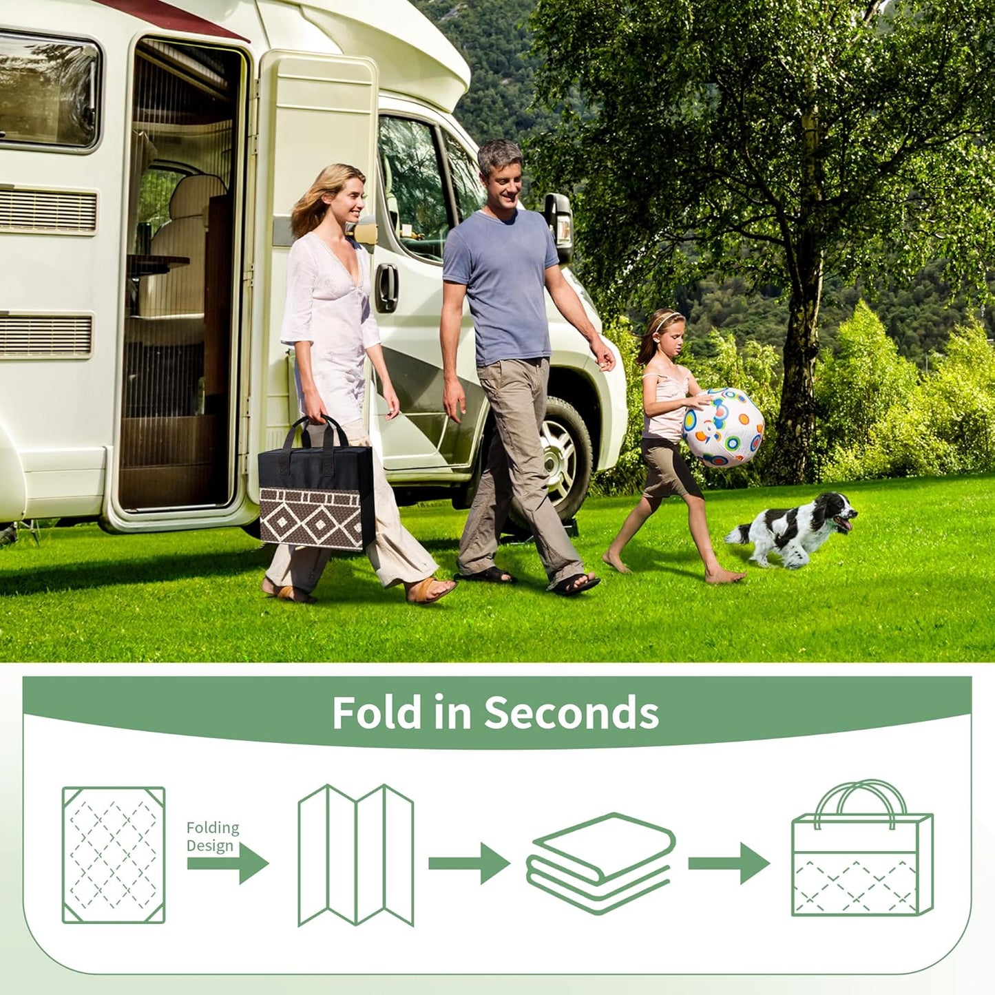 GENIMO Outdoor Rug Waterproof for Patio Decor, 6'x9' Foldable Reversible Plastic Straw Carpet for Travel Trailers, Outside Area Mat for Rv, Deck, Picnic, Porch, Camper, Balcony, Beach, Coffee & Beige