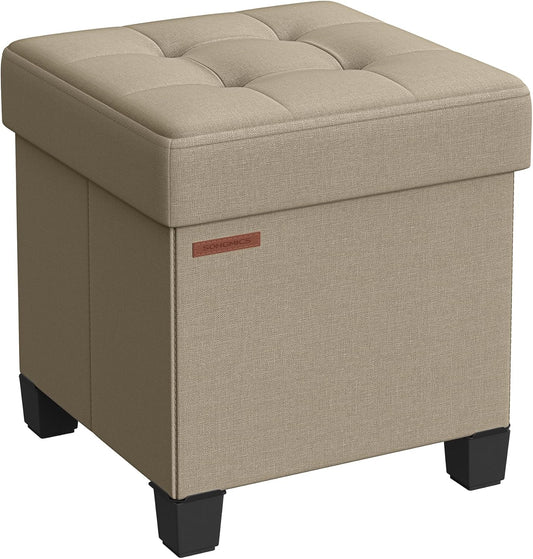 SONGMICS Storage Ottoman, Small Ottoman Foot Rest with Legs, 15 x 15 x 15.7 Inches Foot Stool, Load up to 660 lb, for Living Room, Bedroom, Dorm, Camel Brown ULSF014K01