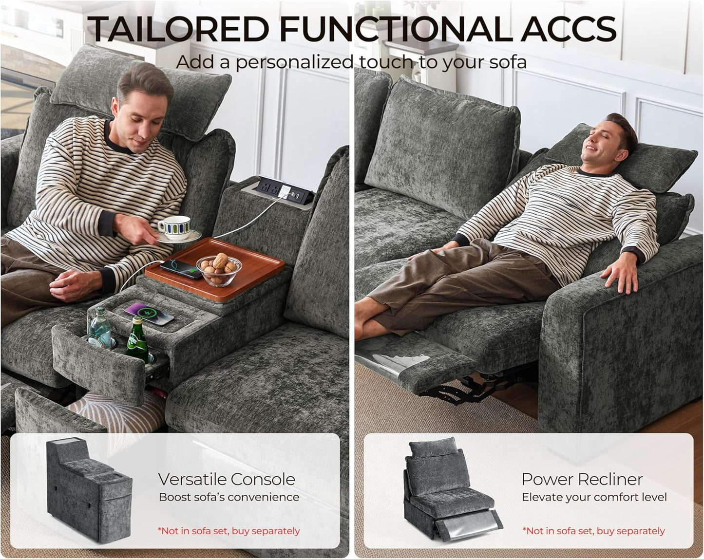 Oversized Modular Sofa Comfy Cloud Couch with Storage, Extra Deep Plush Sectional Sofa Set for Living Room, Covers Washable, Chenille, Olar (Grey, 6-seatser with Corner & Ottoman, v-Shaped)