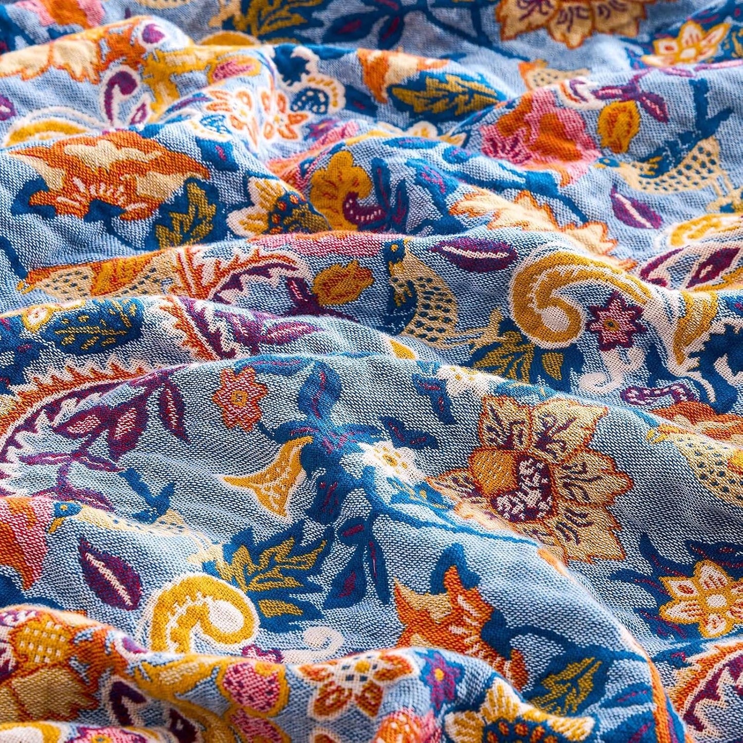 Boho Throw Blanket for Bed, 100% Cotton Soft Rustic Quilt Fall Blanket, 50"x60" Floral Printed Farmhouse Decor Bed Blankets, All Season Rustic Reversible Bohemian Throw Quilt