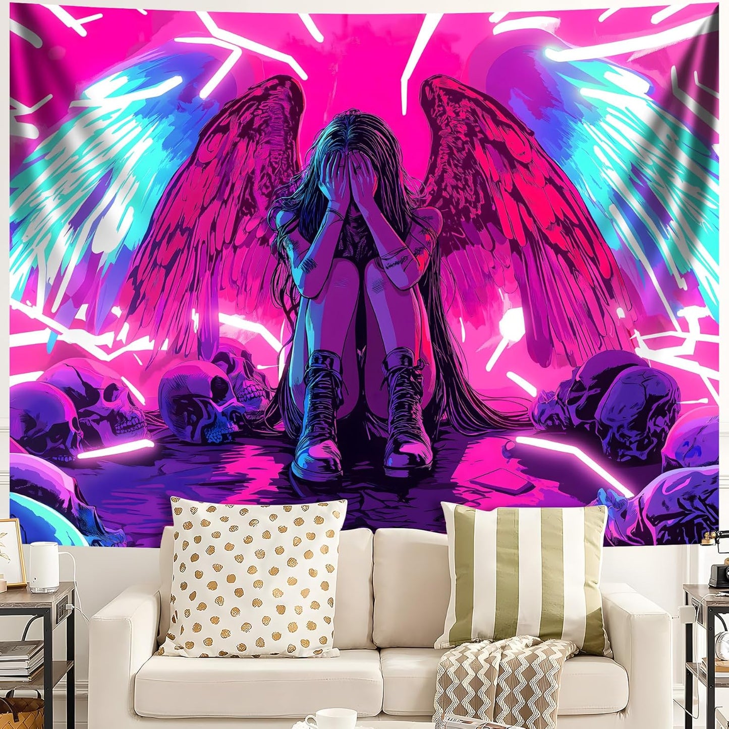 Blacklight Tapestry,WingTapestry Glow In The Dark,UV Reactive Black Light Upright Posters Wall Hanging for Bedroom Dorm Living Room Backdrop Decor (wing5, 90L" x 70W")