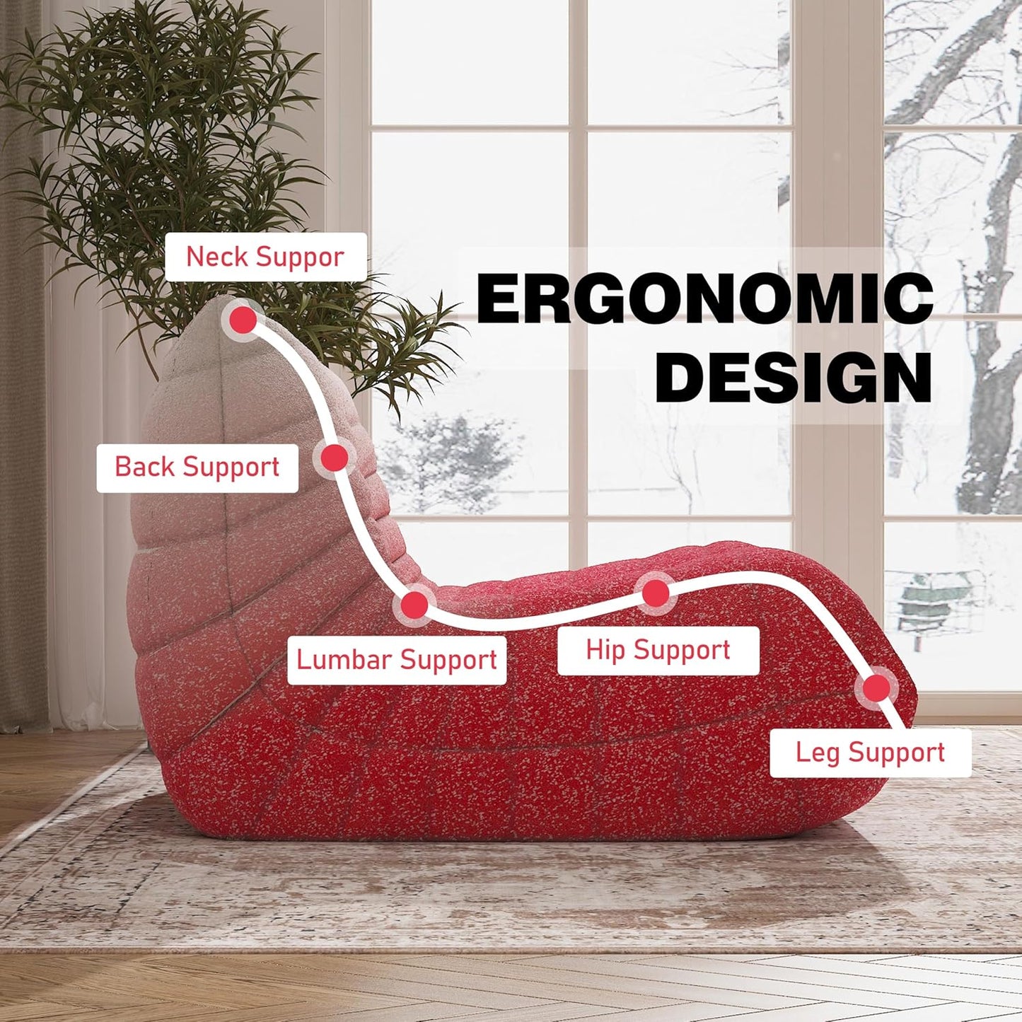 Bean Bag Chair, Fireside Chair Bean Bag Sofa Large Bean Bag Chair for Adults, Bean Bag Chairs for Teens with High Density Comfortable Foam, Memory Foam Bean Bag for Living Room, Bedroom (Pink&White)