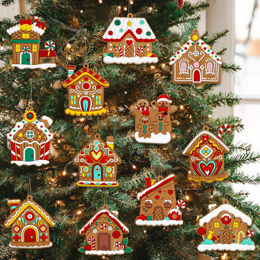 Gingerbread House Ornaments Christmas Tree Decoration - 24pcs Gingerbread House Christmas Decorations Hanging Ornaments for Holiday Xmas Tree Home Decor