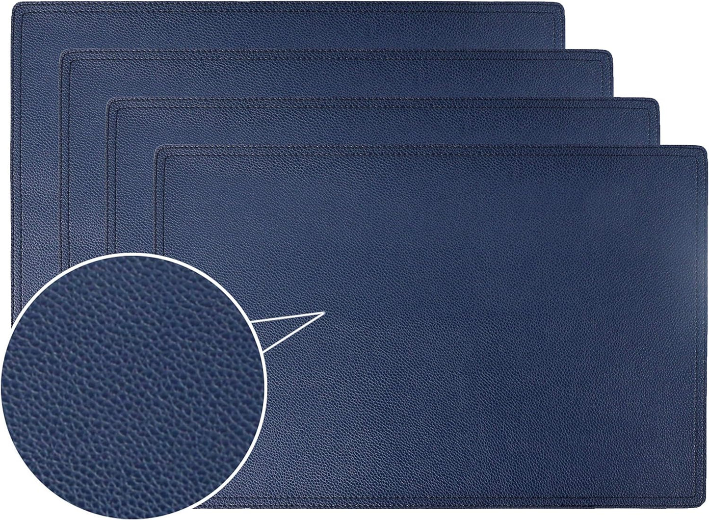 Faux Leather Placemats, PU Table Mats, Set of 4, Waterproof, Stain Resistant, Heat Resistant, Non-Slip Easy to Clean for Kitchen Dining Table,Conference Table C Blue Rectangle
