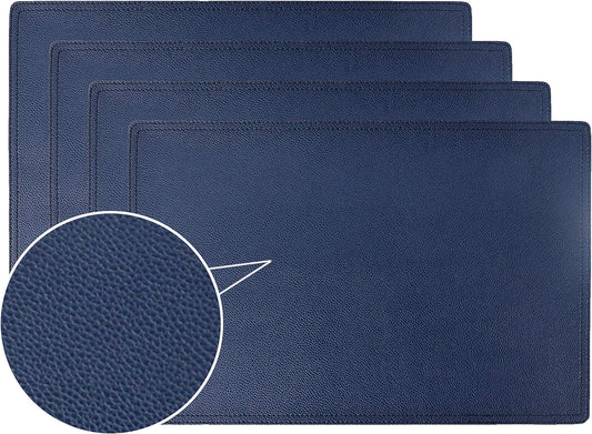 Faux Leather Placemats, PU Table Mats, Set of 4, Waterproof, Stain Resistant, Heat Resistant, Non-Slip Easy to Clean for Kitchen Dining Table,Conference Table C Blue Rectangle
