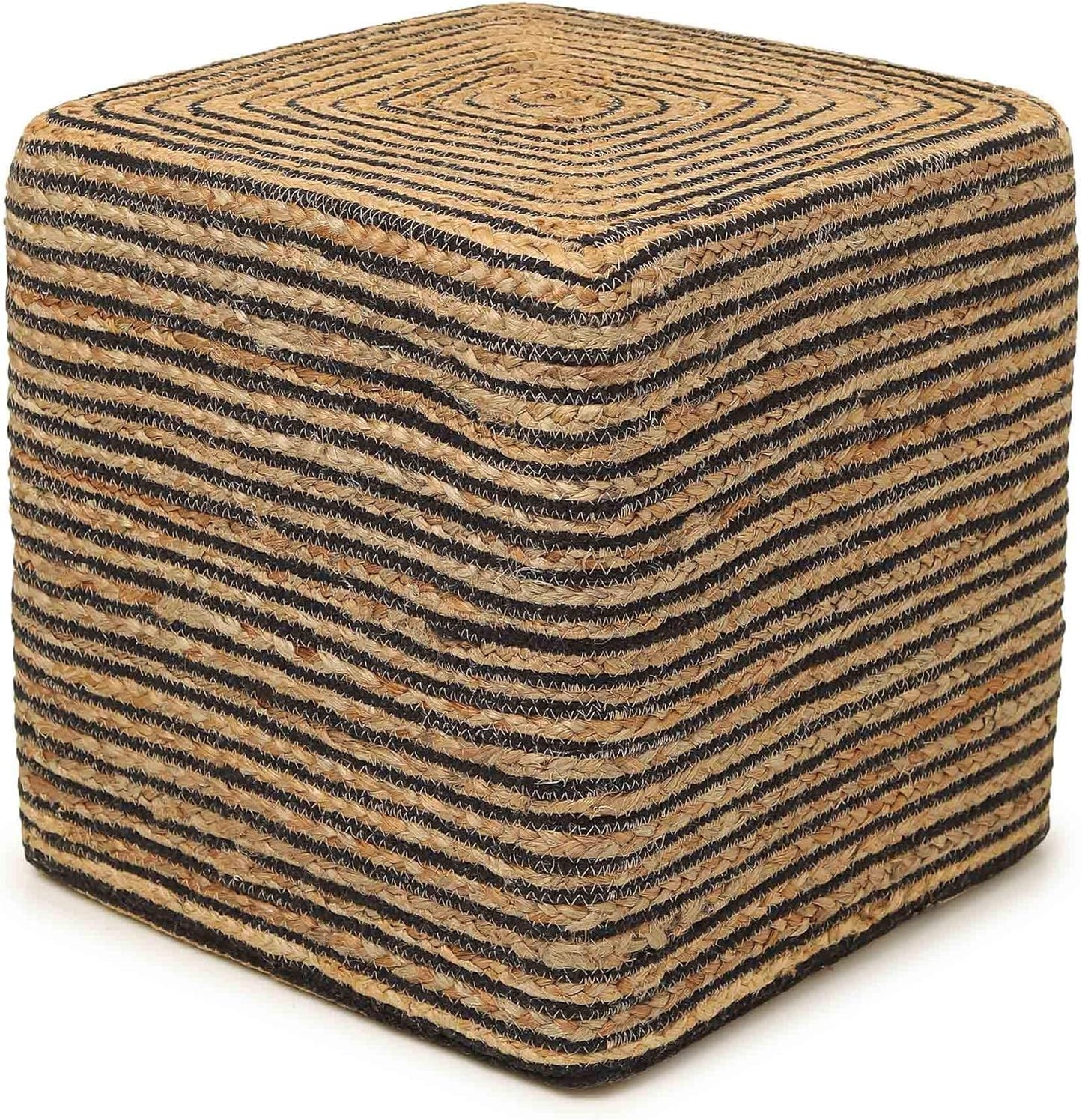 REDEARTH · Cube Pouf Foot Stool Ottoman - Jute Braided Pouffe Poof Accent Sitting Footrest for The Living Room, Bedroom, Nursery, Patio, Lounge 50% Jute 50% Cotton (14.5”x14.5”x16”; Natural Black)