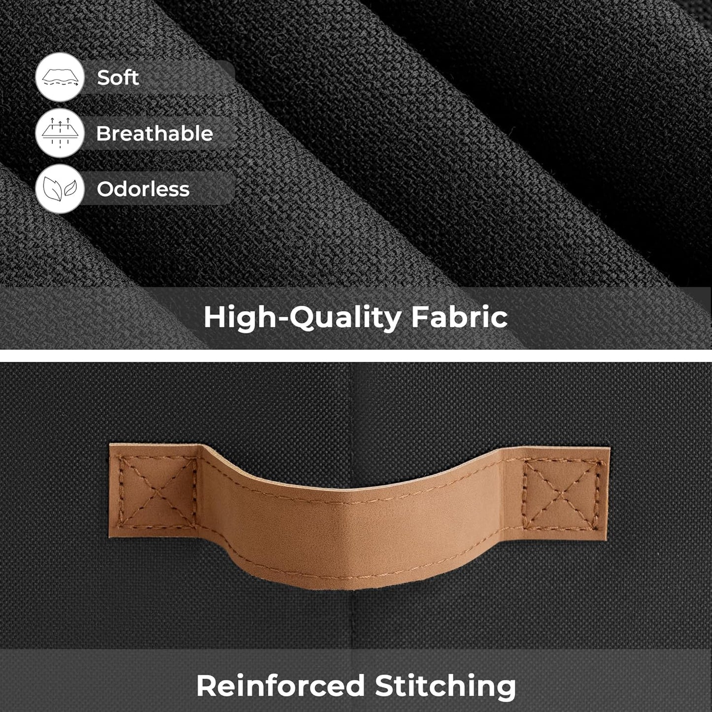 StorageWorks Large Storage Bins with Lids, Decorative Storage Boxes with Lid and PU Handles, Foldable Storage Baskets for Closet, Shelves, Stackable, Black, 3-Pack