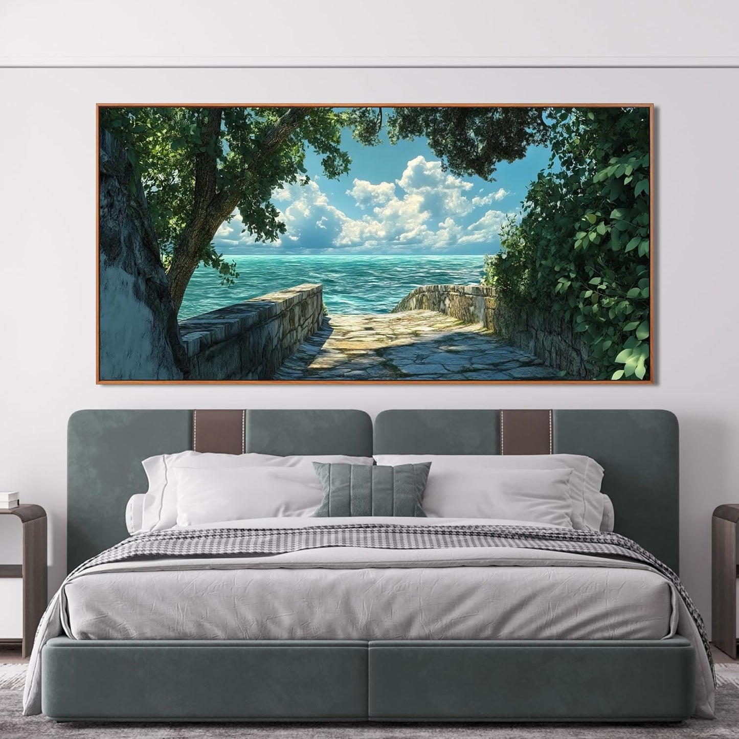 Canvas Wall Art Decor Wall Pictures for Living Room Artwork for Walls Large Landscape Natural Wall Art Decorations Framed Green Coastal Wall Art Prints Seaside Path Home Office Decor 29" x 58"