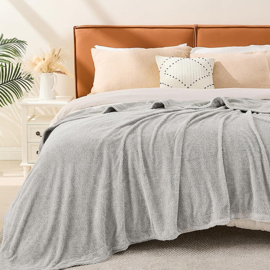EMME Muslin and Fleece Queen Blanket Reversible - 80"*90" Grey Soft Warm Throw Blankets for Couch Bed Picnic Travel Bed