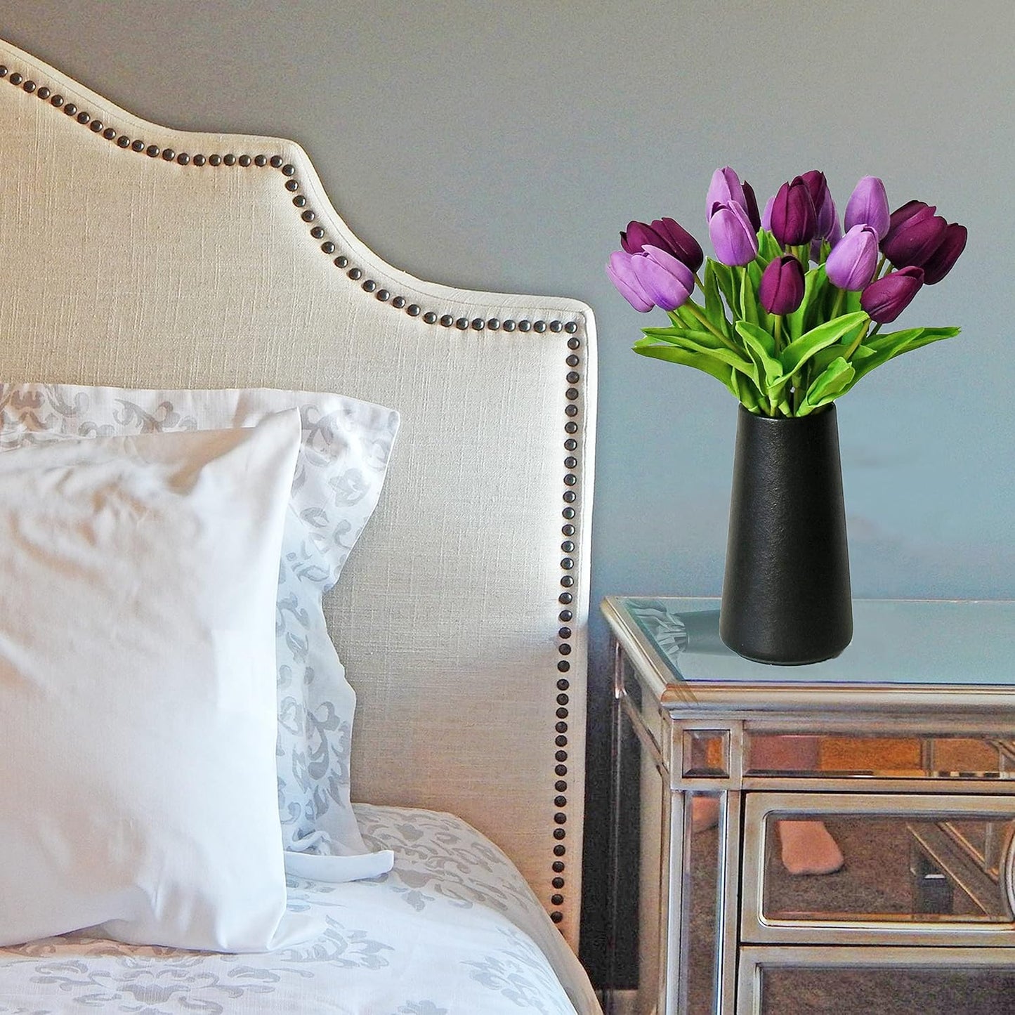 Mandy's Artificial Tulips 20 Stems Shades of Purple PU Faux Flowers for Wedding Home Decor 13.5 Inch