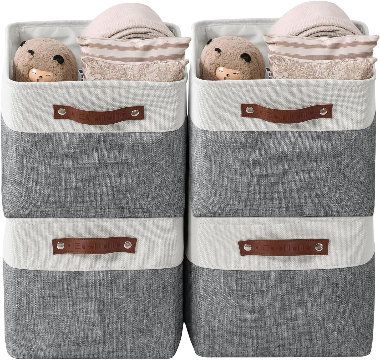 DECOMOMO Storage Bins Fabric Storage Baskets for Shelves, Linen Closet Organization Toys Nursery (Slate Grey and White, Large - 4 Pack)