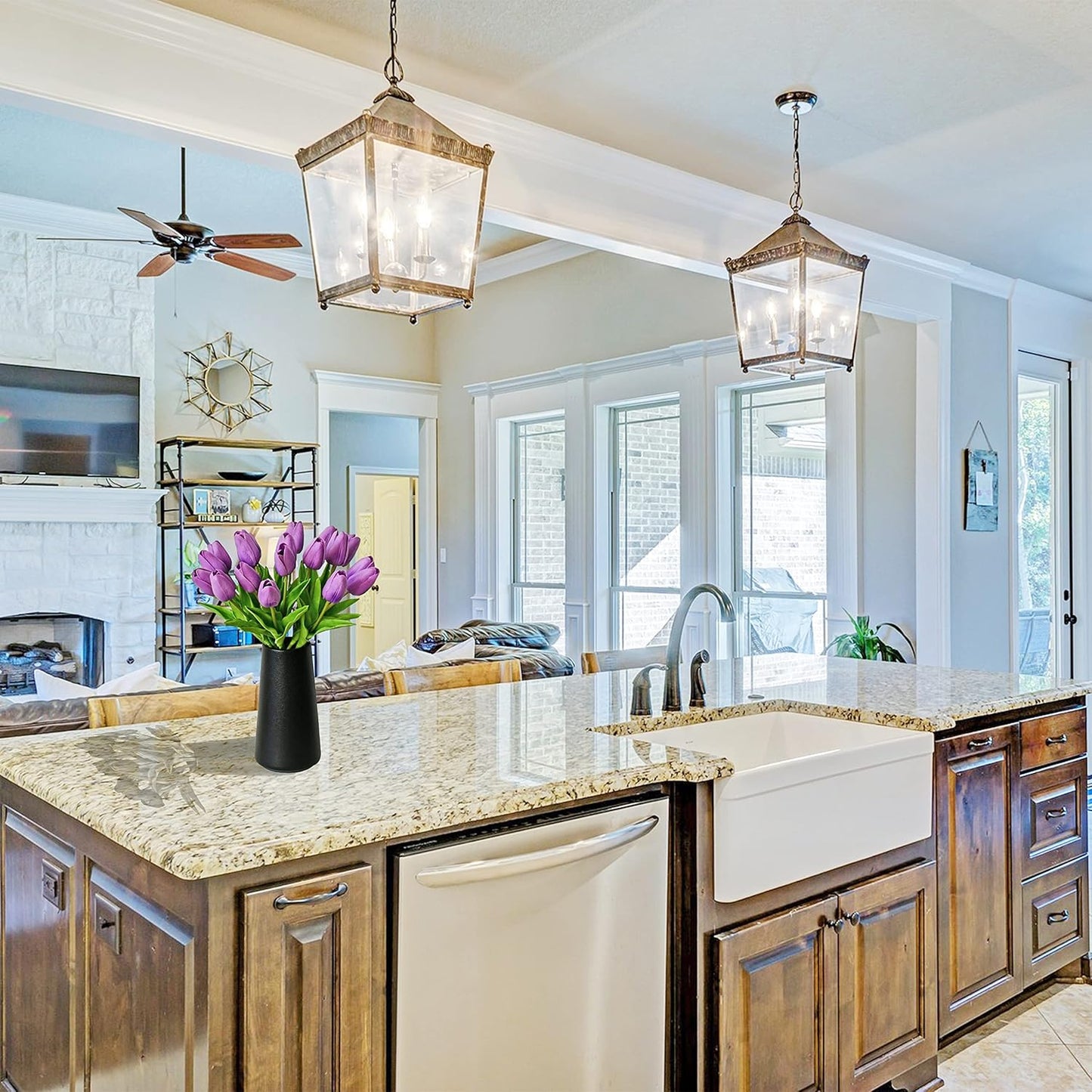 Mandy's Artificial Tulips 20 Stems Lilac PU Faux Flowers for Wedding Home Decor 13.5 Inch