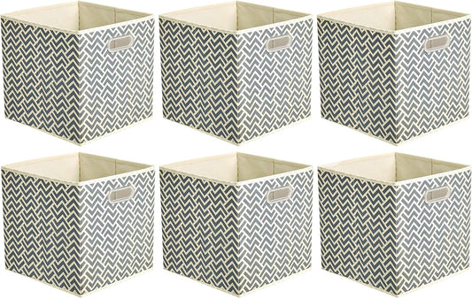 Amazon Basics Collapsible Cube Storage Organizer Bins, 6-Pack, 10.5 x 10.5 x 11 inches, Chevron Grey