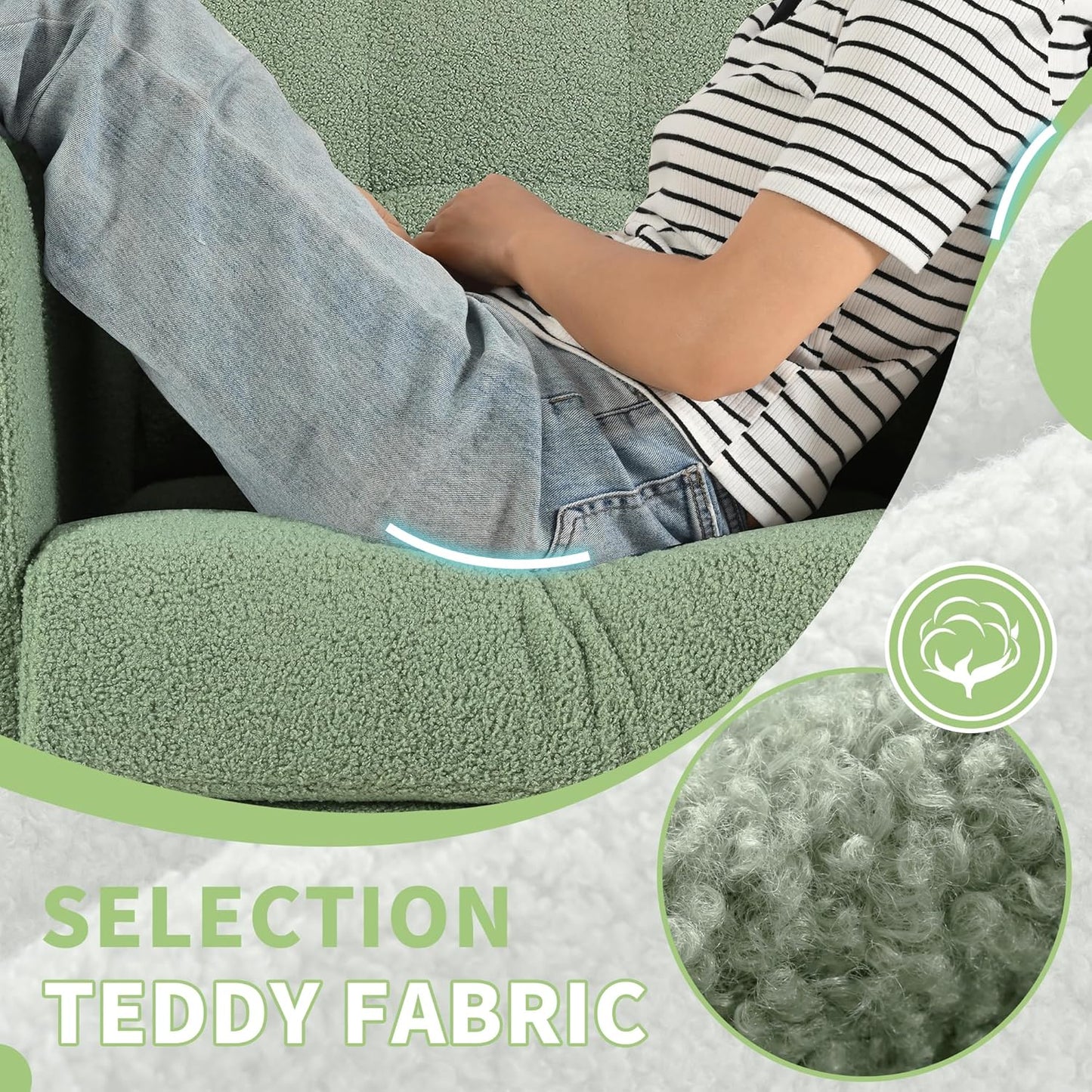 Accent Chair Set of 2, Upholstered Armchair with Pillow, Teddy Single Sofa Chair with Lounge Seat and Wood Legs for Living Room Small Spaces