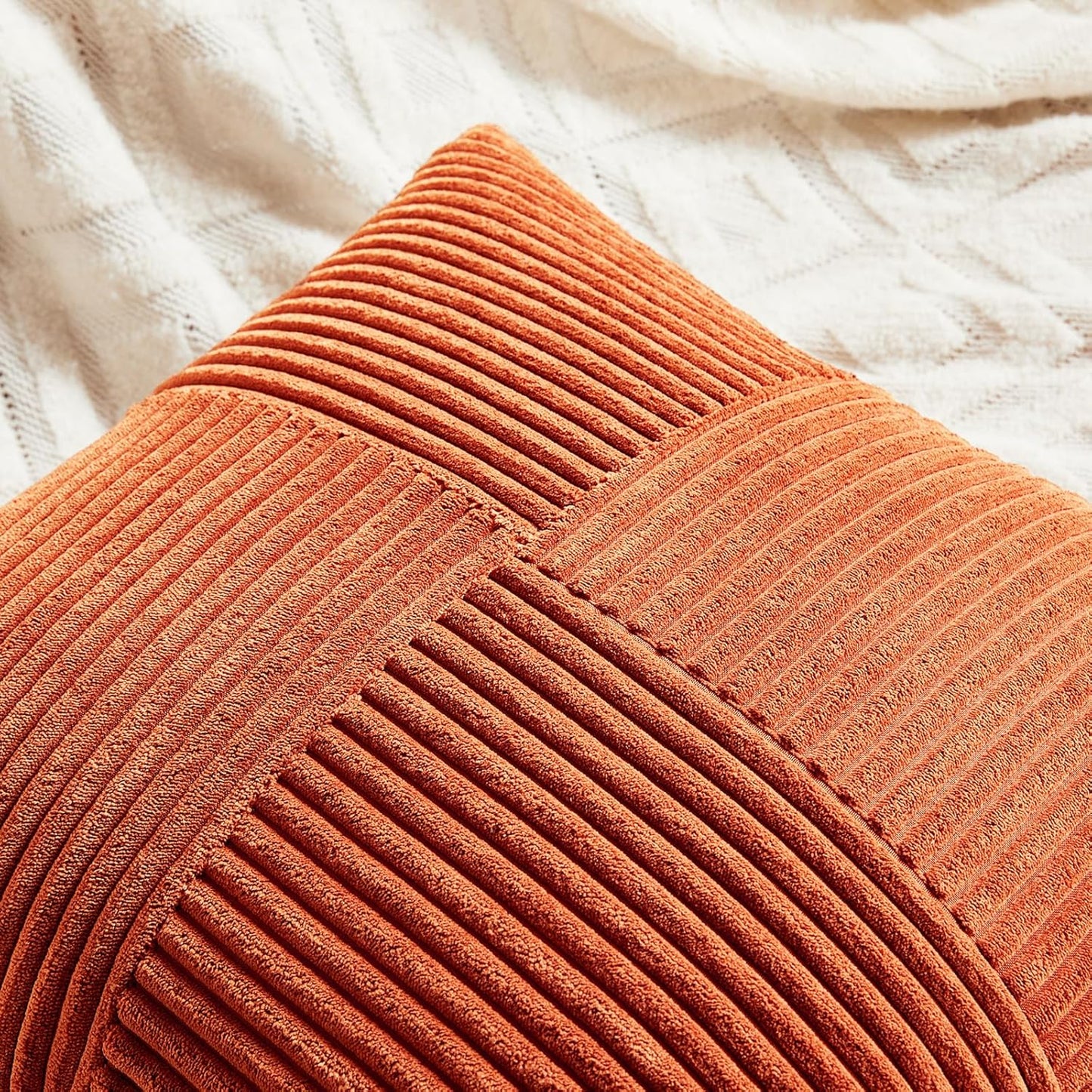 Fancy Homi Set of 2 Burnt Orange Decorative Throw Pillow Covers 18x18 Inch for Living Room Couch Bed, Boho Farmhouse Fall Home Decor, Soft Textured Corduroy Corss Patchwork Cushion Case 45x45 cm