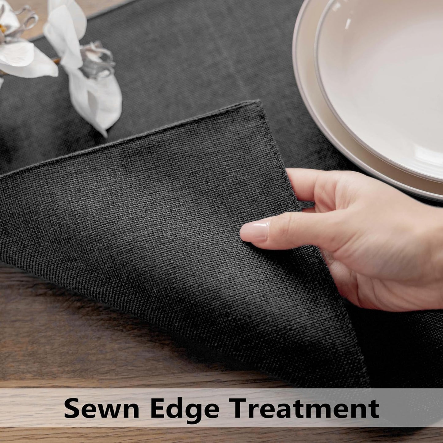 Demetex Black Cloth Placemats Set of 8 Wipeable Classic Place Mats Heat Resistant Table Mats for Dining Room Kitchen Tables, 13x19 inch, Black