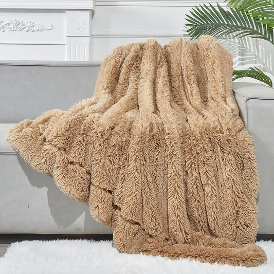 GONAAP Fuzzy Faux Fur Throw Blanket Twin Size Brown Super Soft Cozy Plush Fuzzy Shaggy Blanket for Couch Sofa Bed (Brown, Twin(60"x80"))