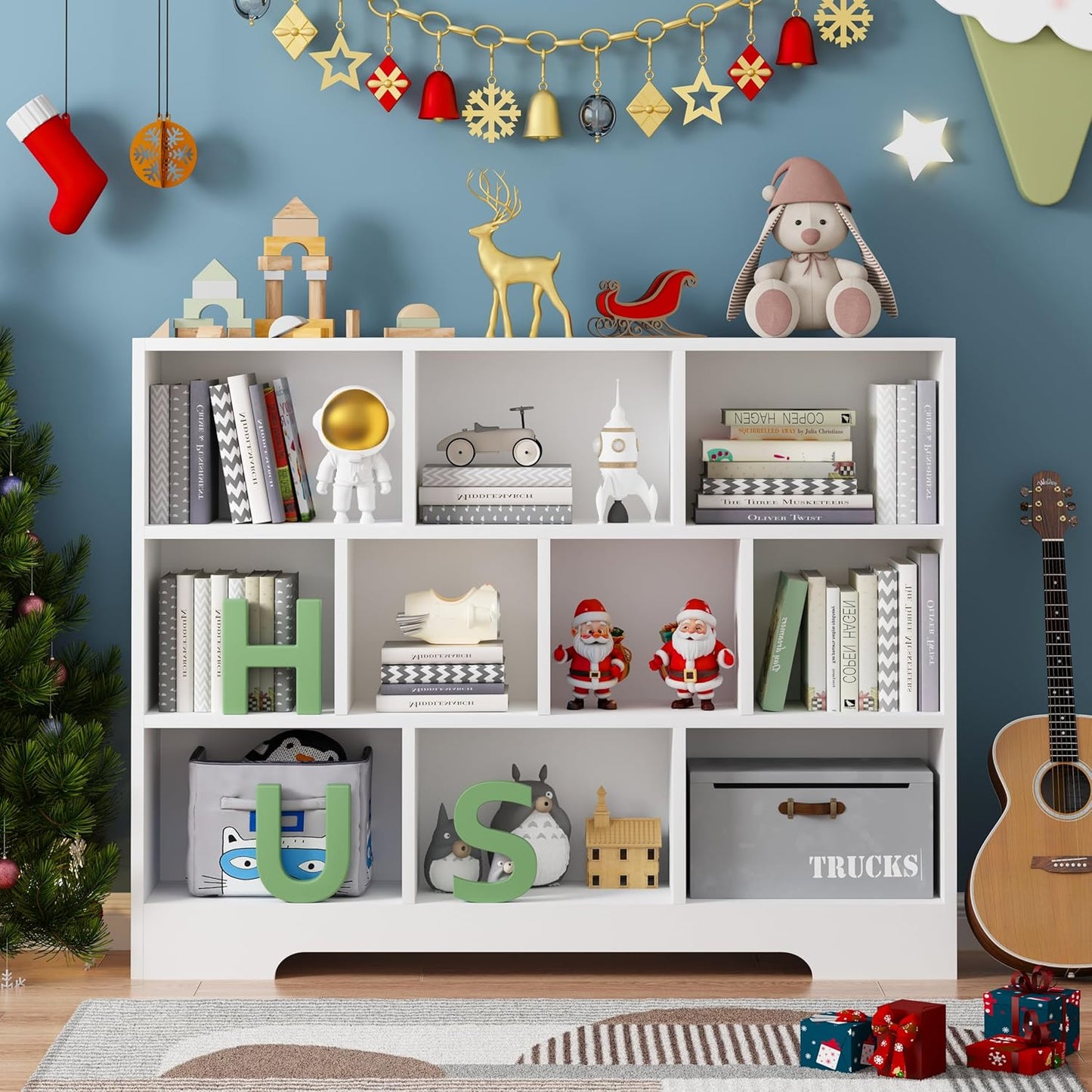 Book Shelf Set of 2, 10 Cubes Storage Organizer, 3-Tier Open Bookshelf Wooden Bookcase, Freestanding White Bookshelf Cube Shelf for Living Room