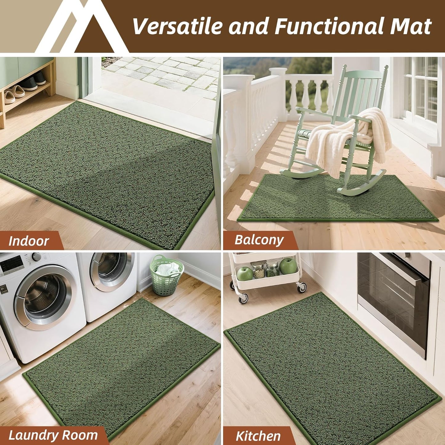 COSY HOMEER-Door-Mat 36"x60" Non Slip Absorbent Entryway Rugs Dirt Trapper Doormats Washable Entrance Mats Low Pile Welcome Floor Mat for Front Back Door and Entry Mats,Green